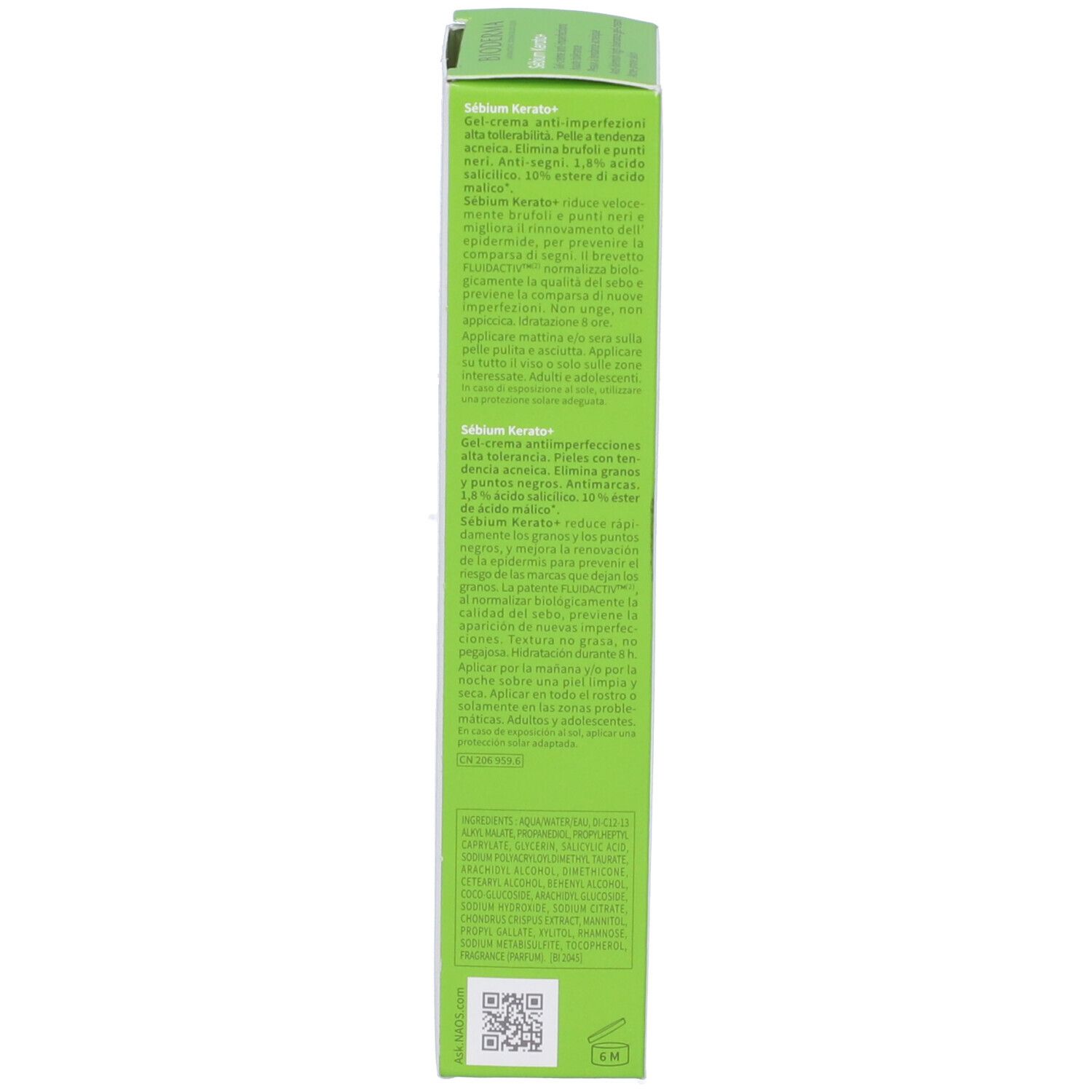 BIODERMA Sebium Kerato+ crema. Confezione. Testo multilingue. Con applicatore.