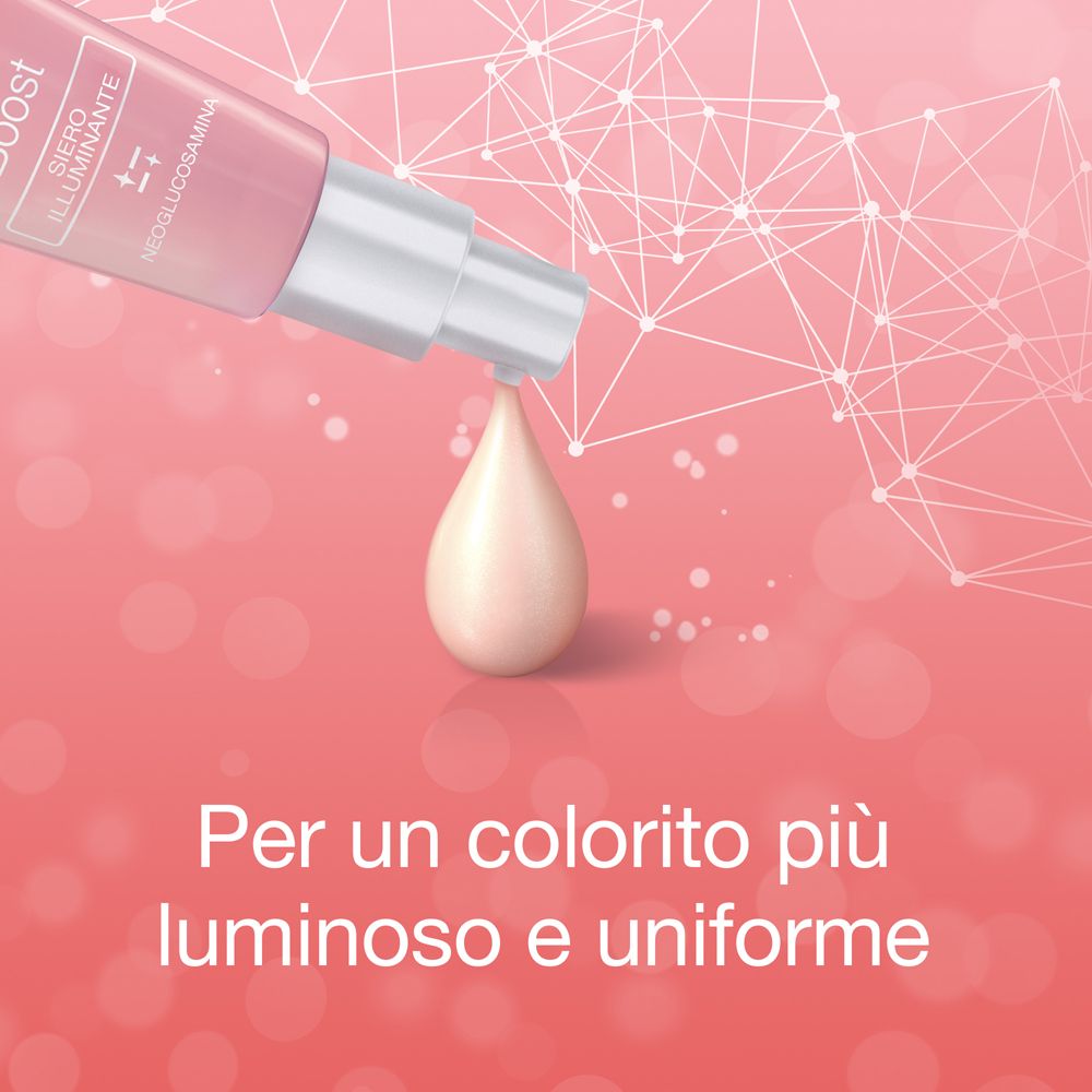 Goccia di siero. Testo: Per un colorito più luminoso e uniforme.