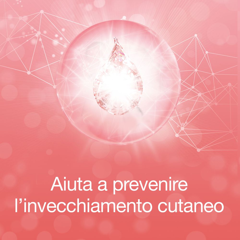 Goccia di siero. Testo: Aiuta a prevenire l'invecchiamento cutaneo.