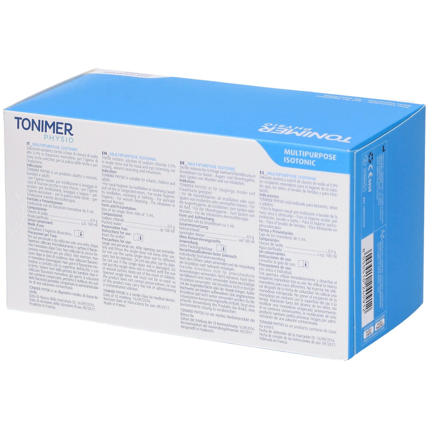 TONIMER PHYSIO Multipurpose Isotonic, 60 sterile Einzeldosisbehälter à 5 ml für Nasen-, Augen-, Ohrenreinigung und Inhalation.