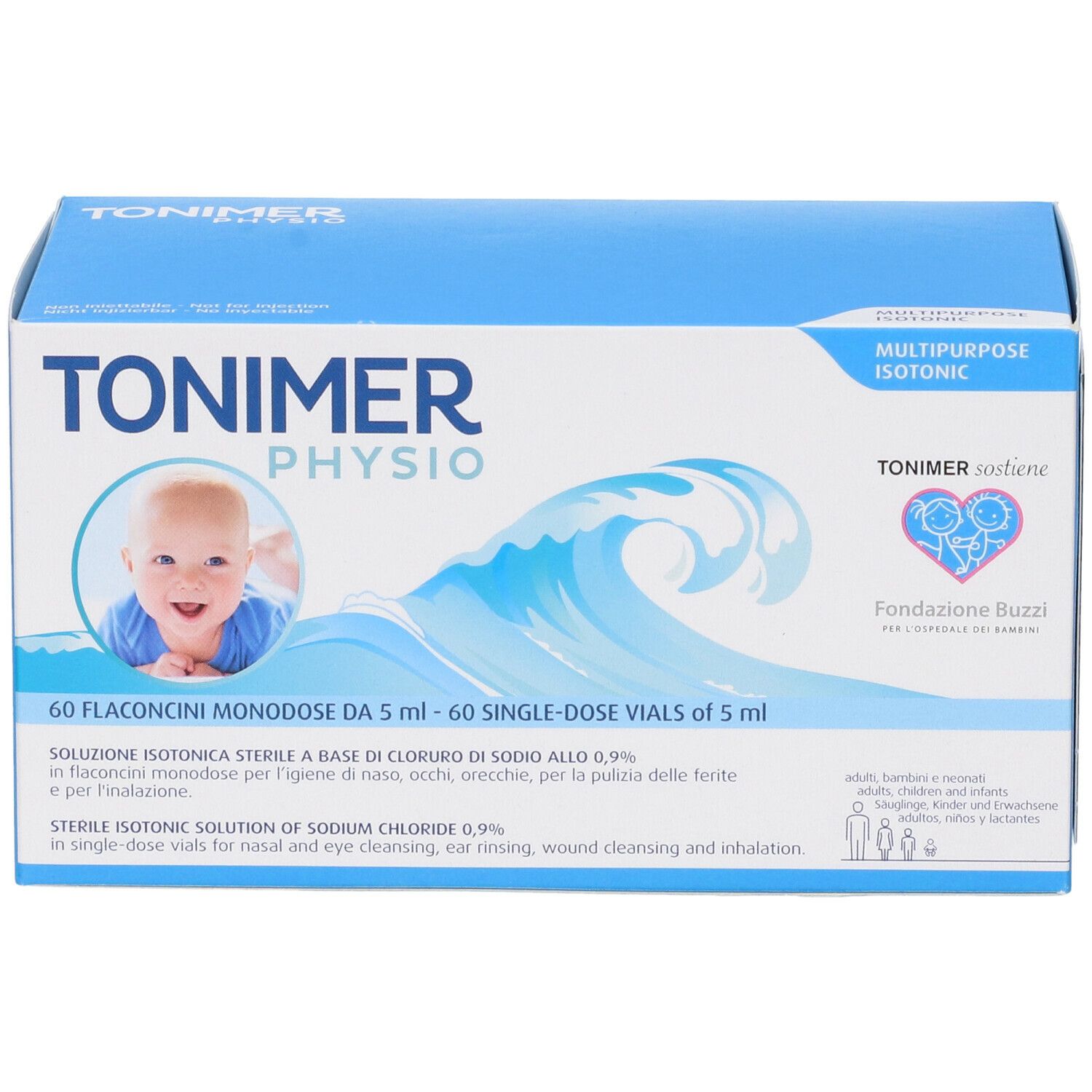 TONIMER PHYSIO Multipurpose Isotonic, 60 sterile Einzeldosisbehälter à 5 ml für Nasen-, Augen-, Ohrenreinigung und Inhalation.
