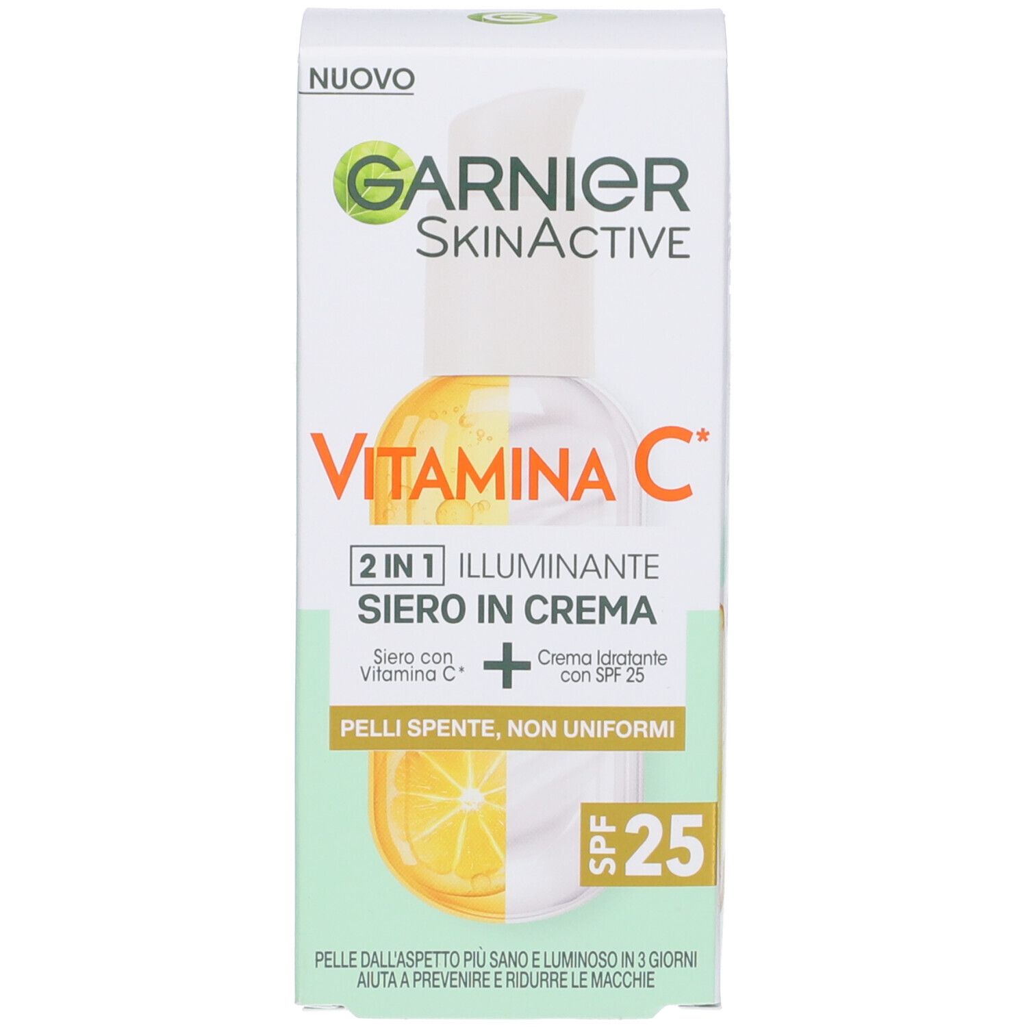 Garnier SkinActive Vitamin C Siero in Crema e confezione. Con SPF 25. Testina bianca.