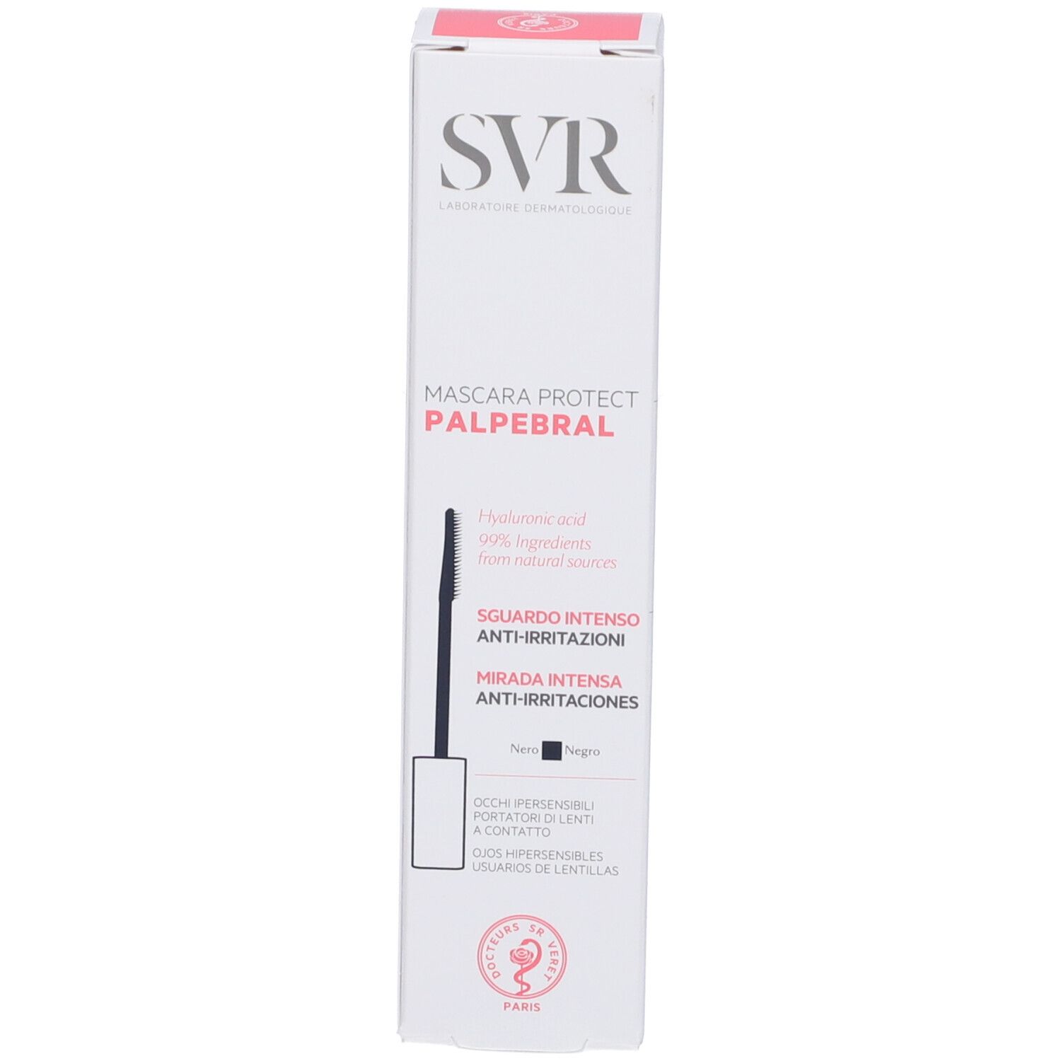 SVR Mascara Protect Palpebral Verpackung mit Bürstenabbildung und Produktinformationen.