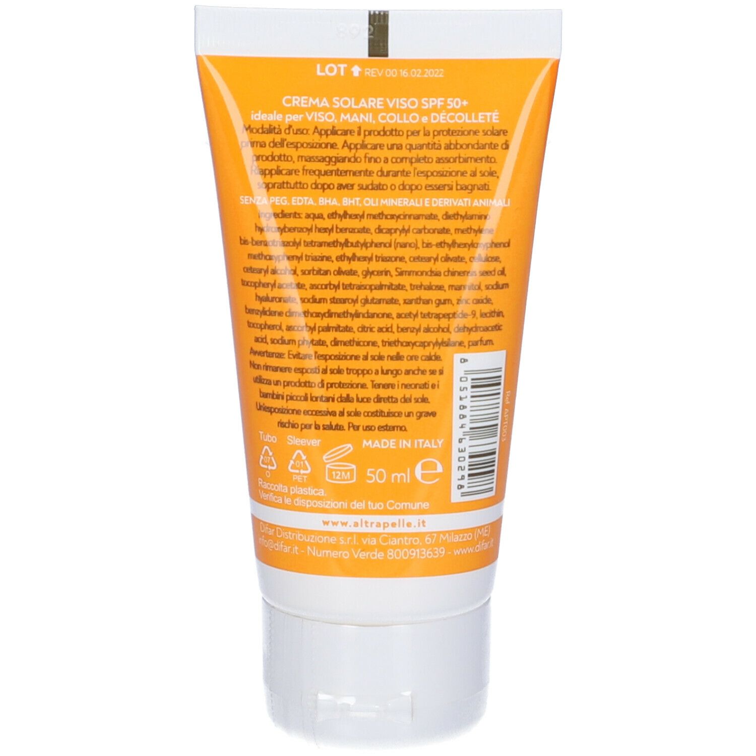 Altrapelle Tenless Crema Solare Viso SPF50+