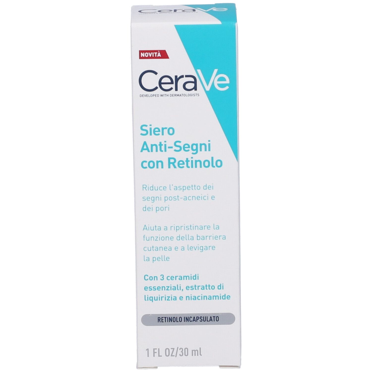 CeraVe Siero Anti-Segni con Retinolo. Confezione. Testo in italiano.