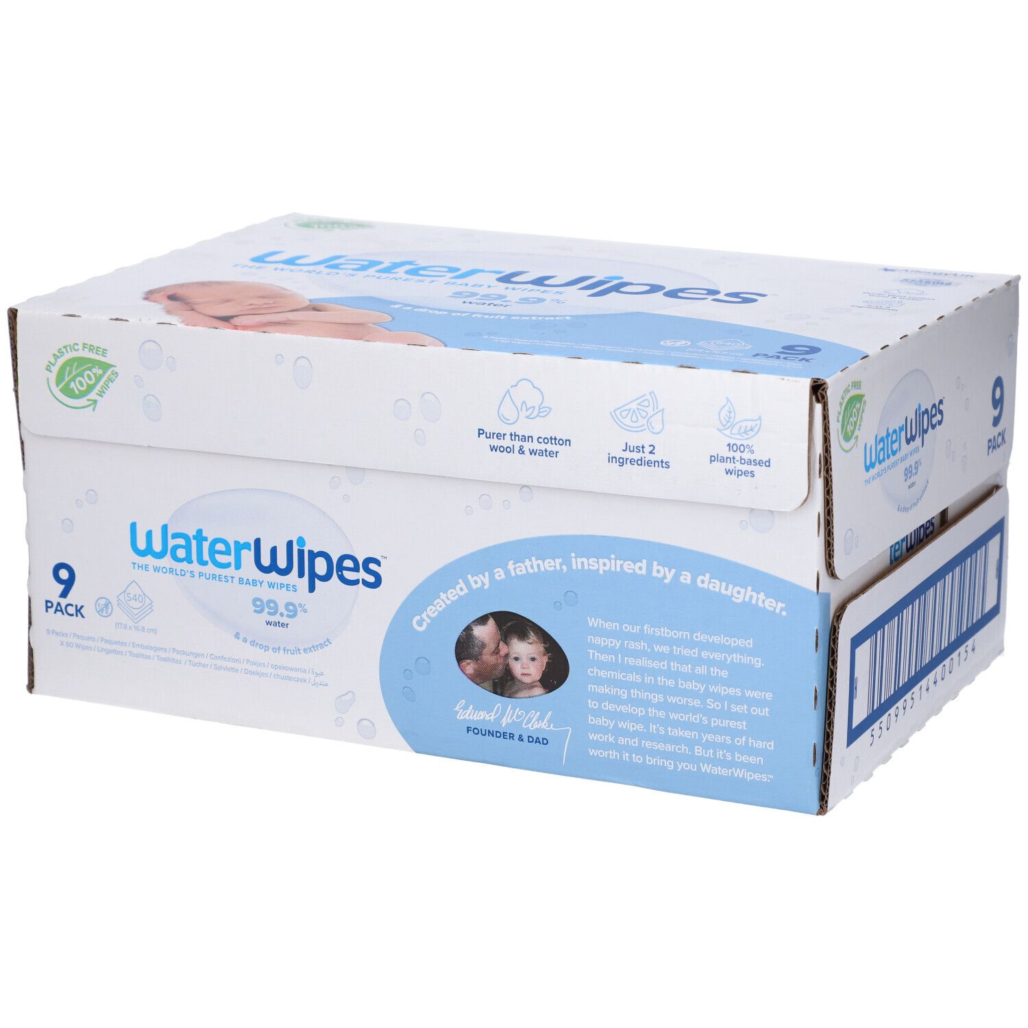 WaterWipes Original Salviette per Bambini 9 x 60 Salviette