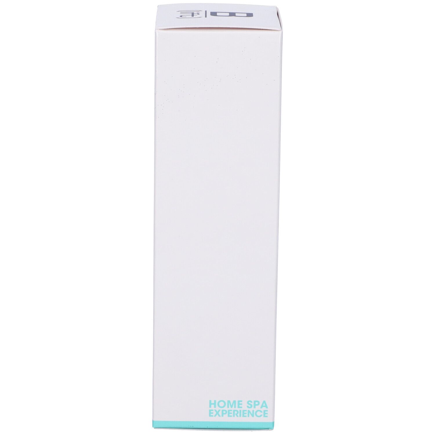 Confezione prodotto stretta, bianca, con accento turchese in basso. HOME SPA EXPERIENCE.