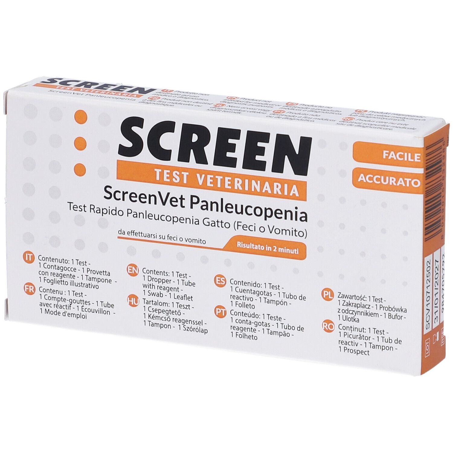 Screenvet Test Rapido Panleucopenia Feci/Vomito Gatto