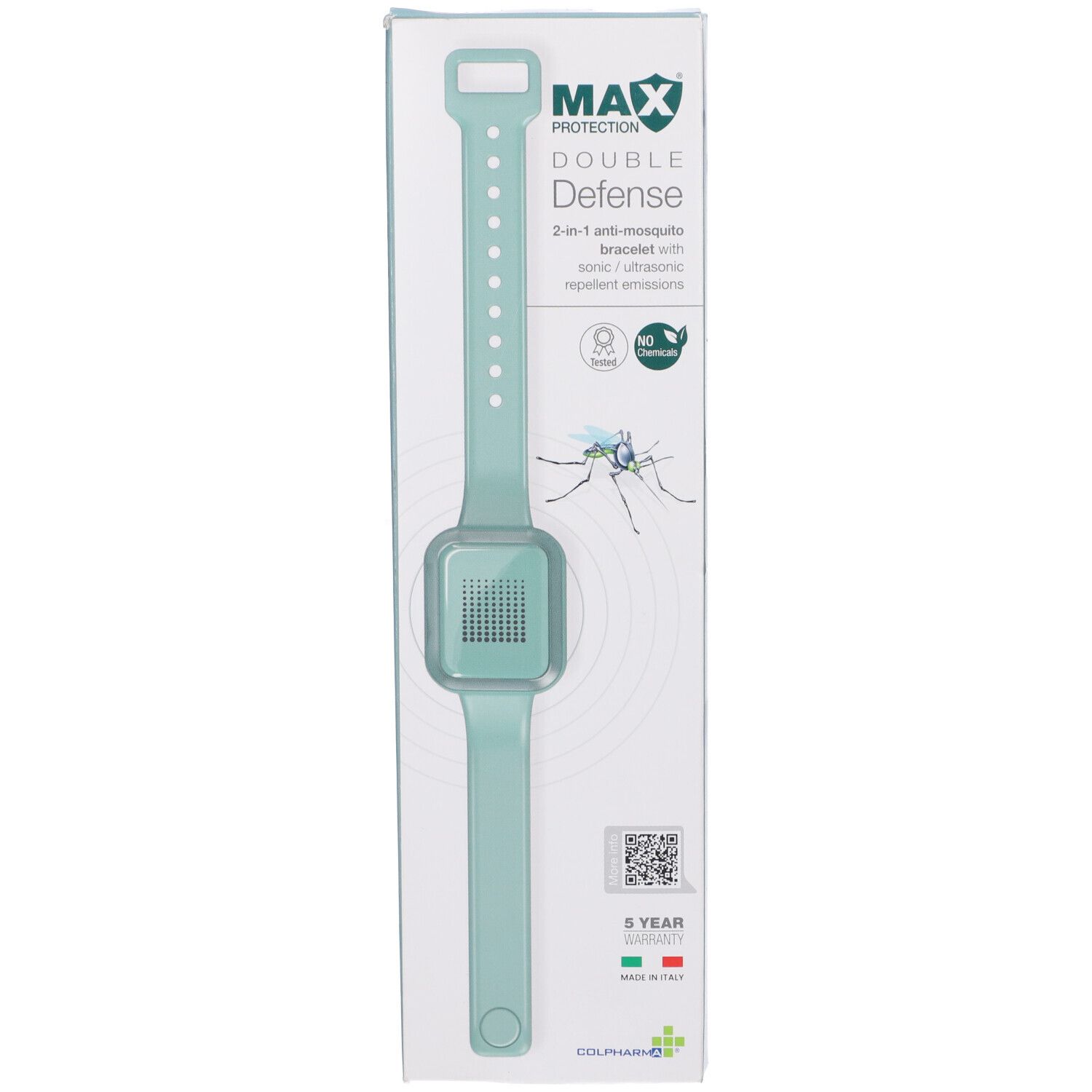 Braccialetto verde chiaro con elemento quadrato. Confezione con nome e logo del prodotto. Garanzia 5 anni.
