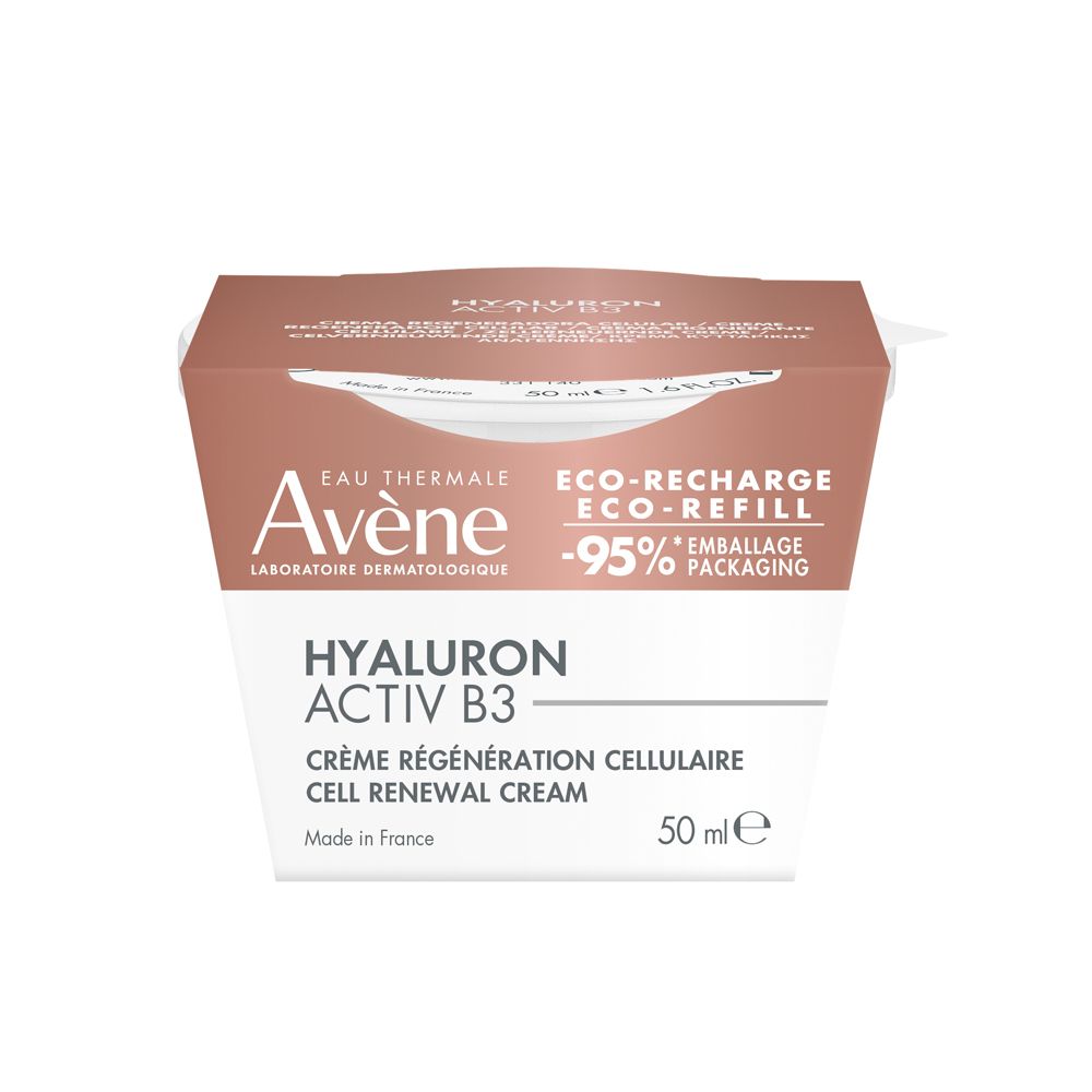 Confezione con prodotto. Scritta: Eau Thermale Avène, Hyaluron Activ B3, 50 ml.