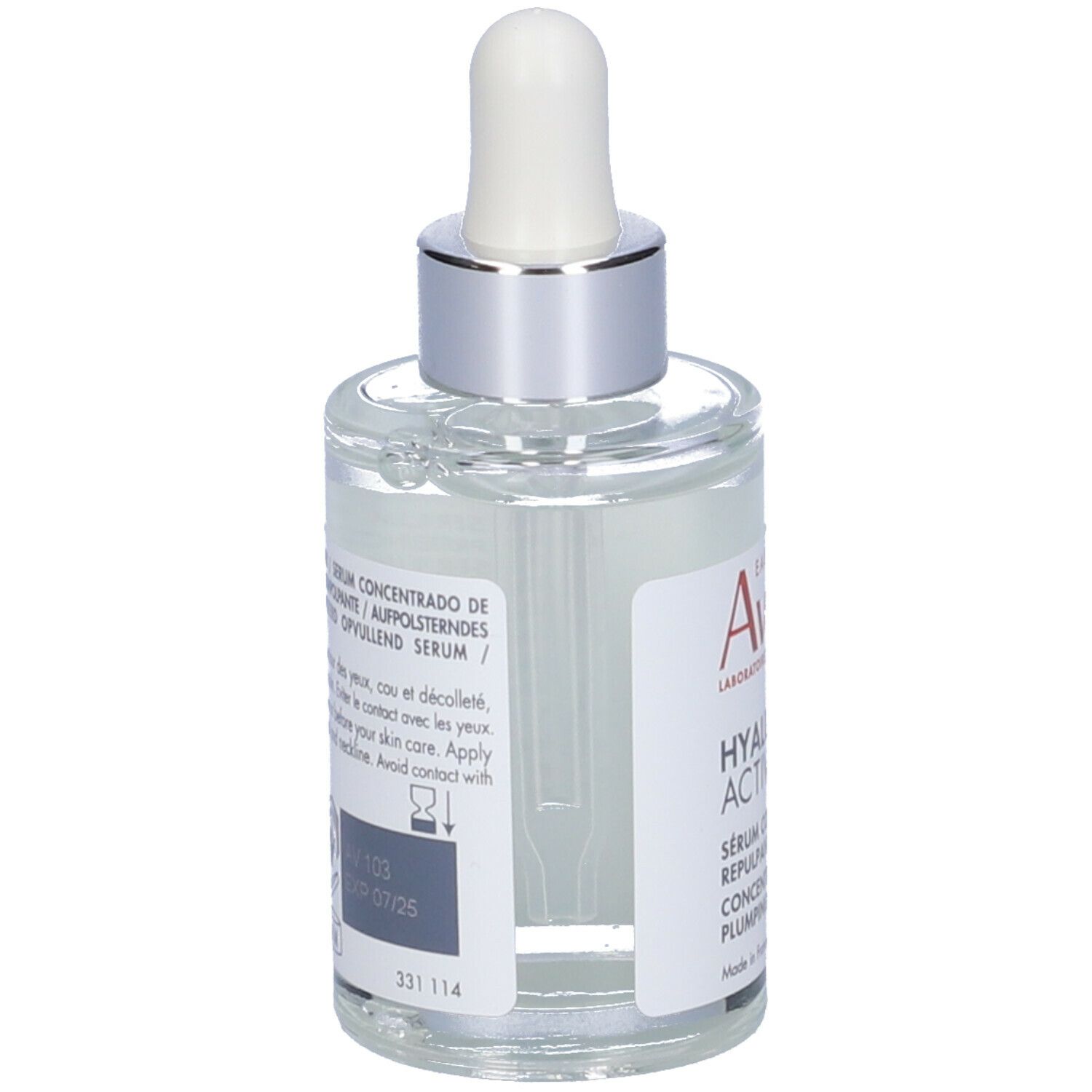 Retro del flacone. Testo: Serum concentrado voluminizador. Istruzioni per l'uso e ingredienti.