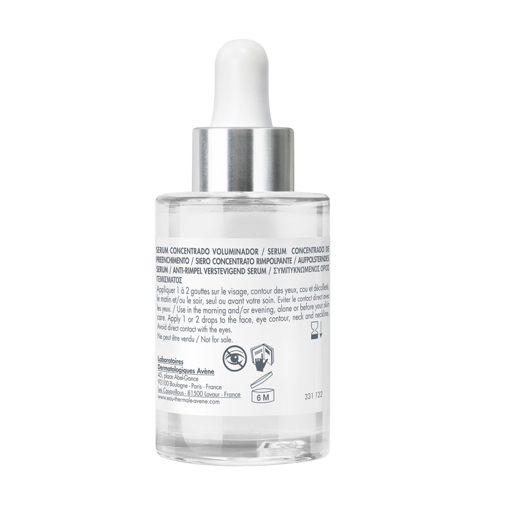 Retro del flacone. Testo: Serum concentrado voluminizador. Istruzioni per l'uso e ingredienti.