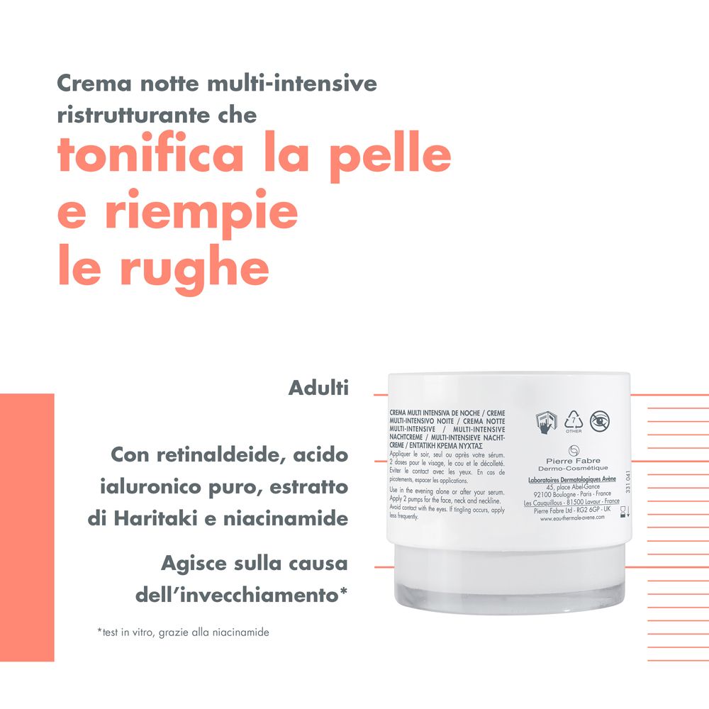 Retro del vaso di crema. Testo in italiano. Informazioni sugli ingredienti e l'uso.