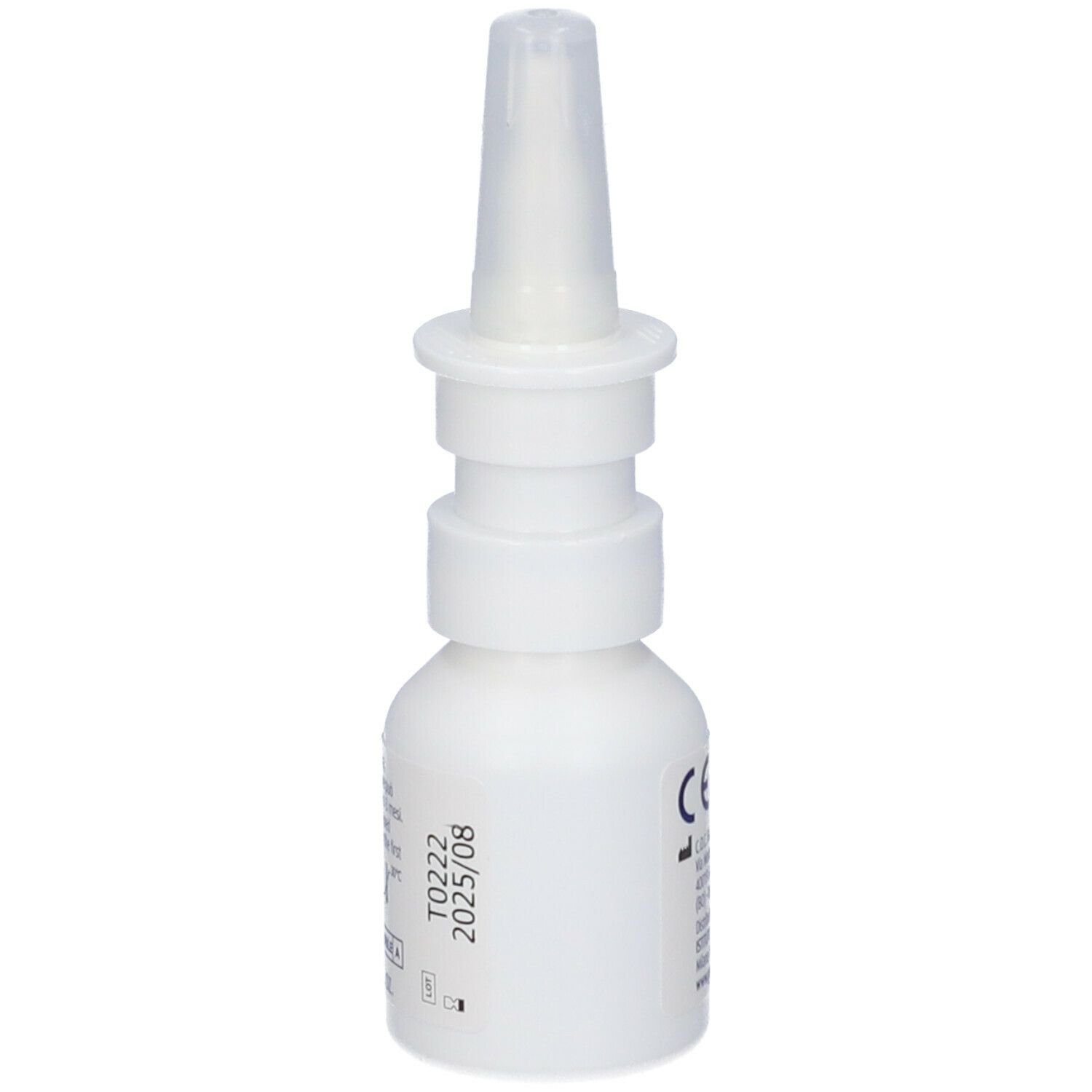 Weiße Nasenspray-Flasche mit Applikator. Medizinprodukt, 20ml.