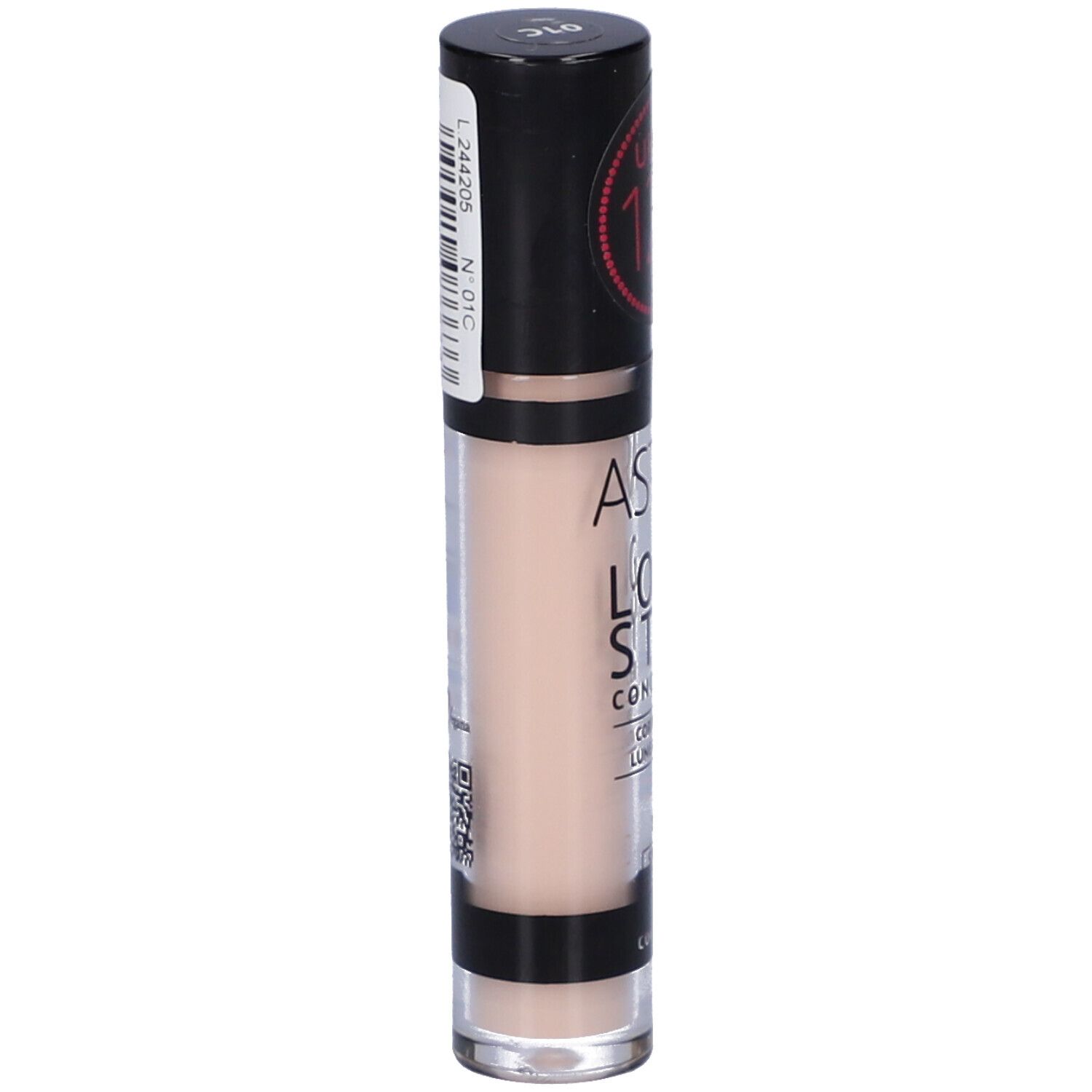 Tubo correttore. Marchio ASTRA, LONG STAY CONCEALER. Tonalità 1C. Tappo nero. Etichetta.