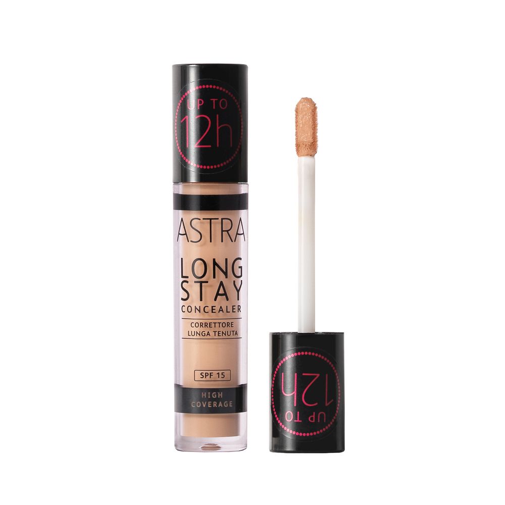 Correttore ASTRA Long Stay, tonalità beige. Con applicatore. Alta coprenza. SPF 15. Tenuta 12h.