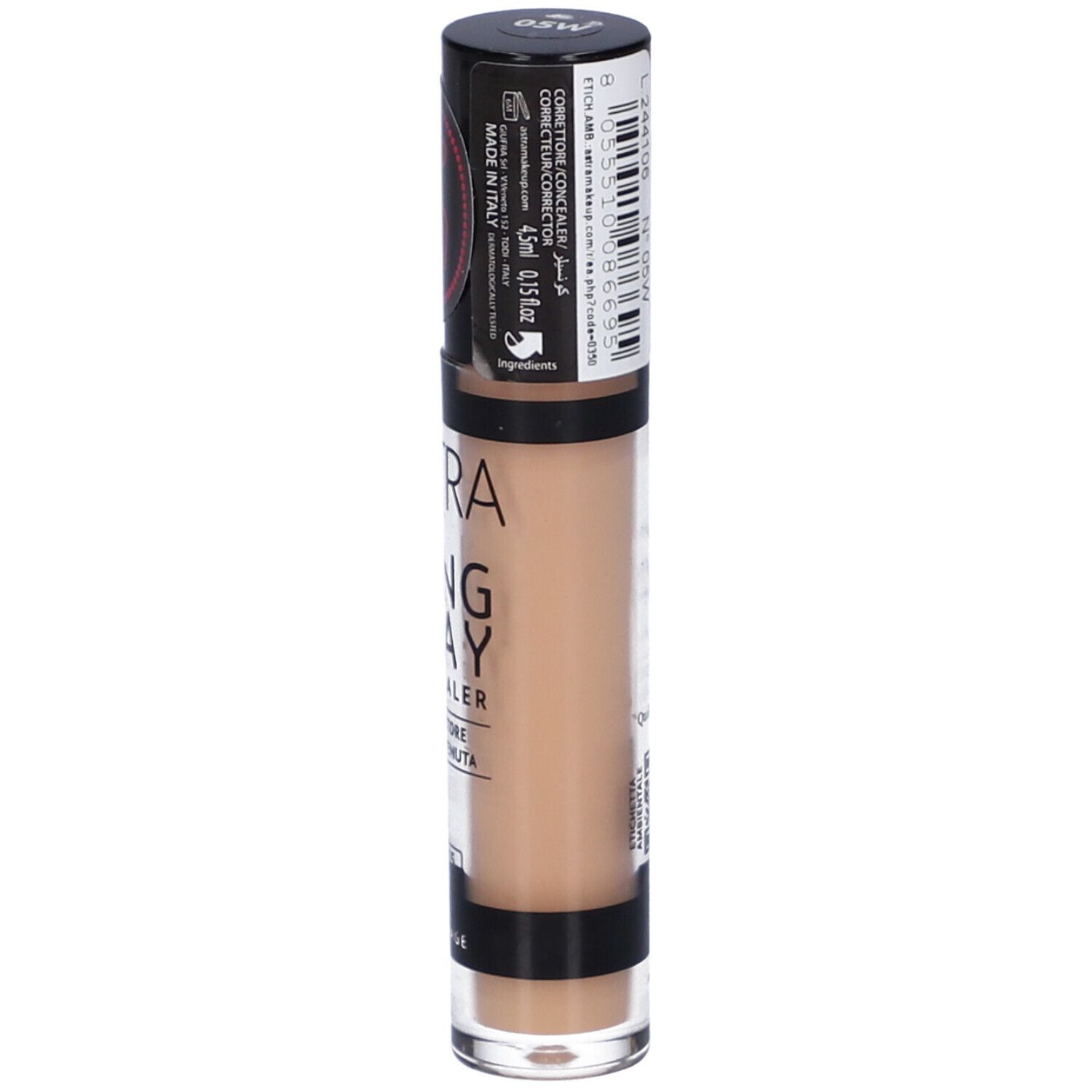 Correttore ASTRA Long Stay, tonalità beige. Vista laterale. Fatto in Italia. 4,5 ml.