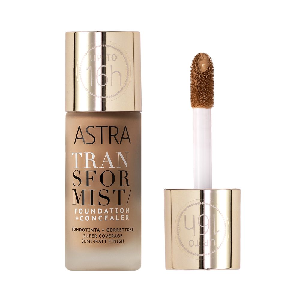 ASTRA Transformist Fondotinta + Correttore. Flacone con applicatore. Tonalità 6N. Coprenza: Super. Semi-opaco.