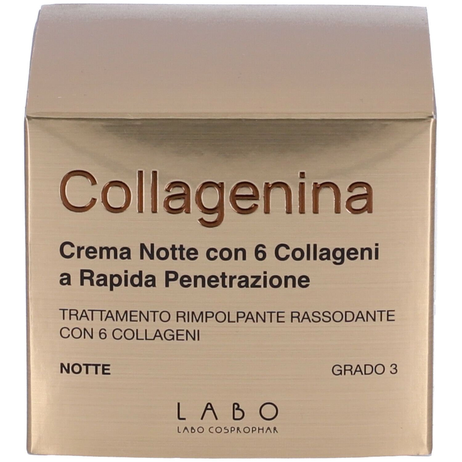 Confezione. Scritta Collagenina, Crema Notte, con 6 Collageni. Grado 3. LABO.