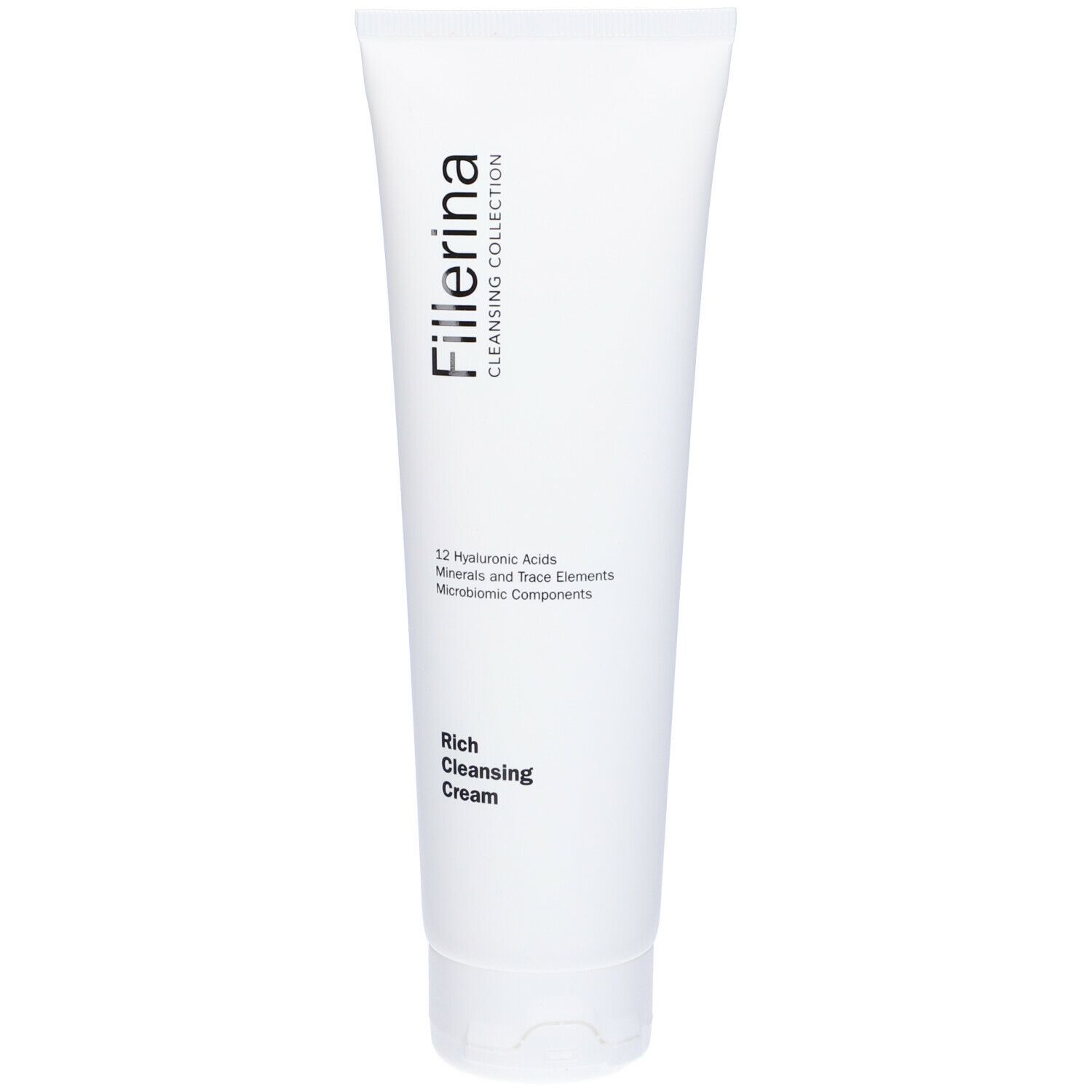 Tubo bianco con logo "Fillerina" e "Rich Cleansing Cream". Contiene 12 acidi ialuronici.
