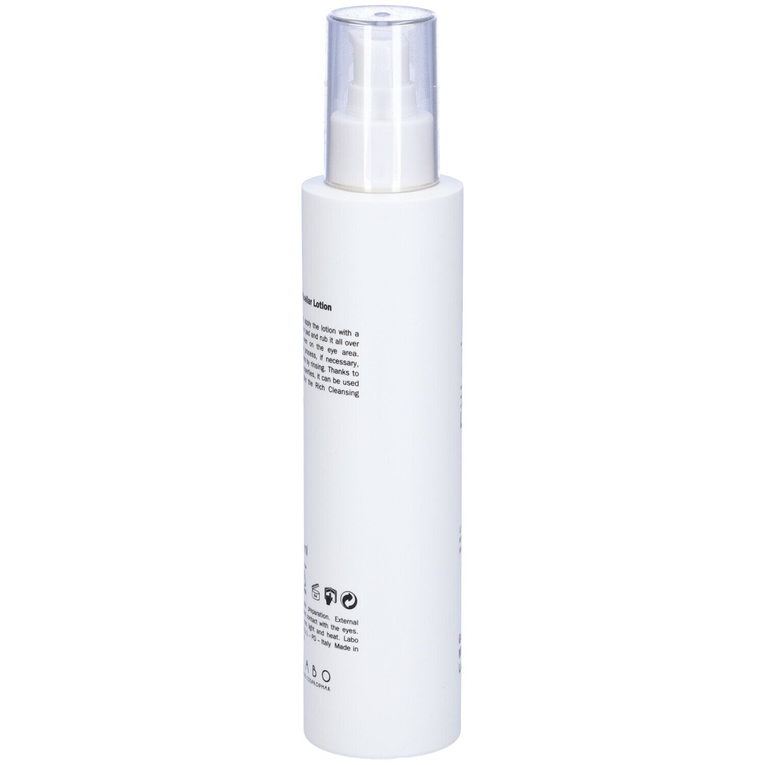 Flacone bianco con erogatore a spruzzo. Scritta Fillerina, Gentle Micellar Lotion. Testo e loghi sul flacone.