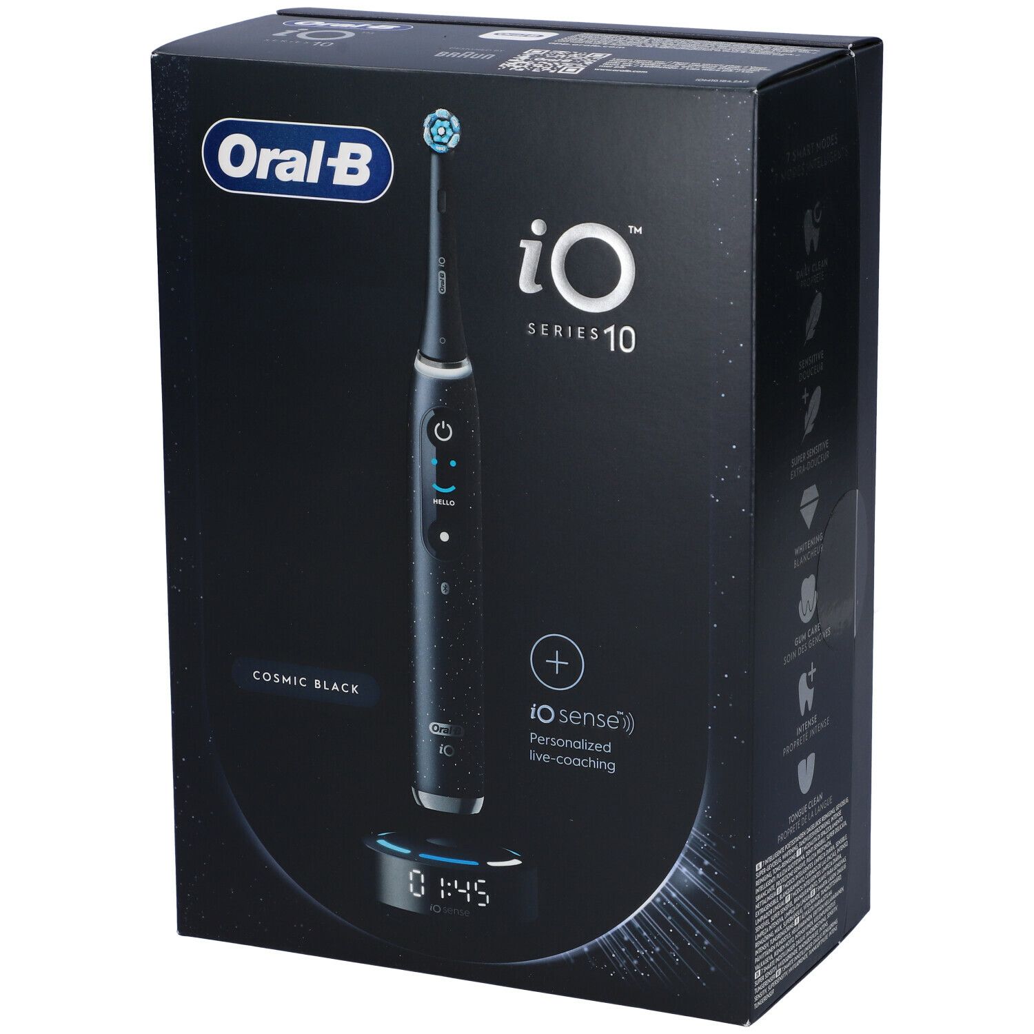 Retro della confezione. Testo e illustrazioni. Oral-B iO Series 10.