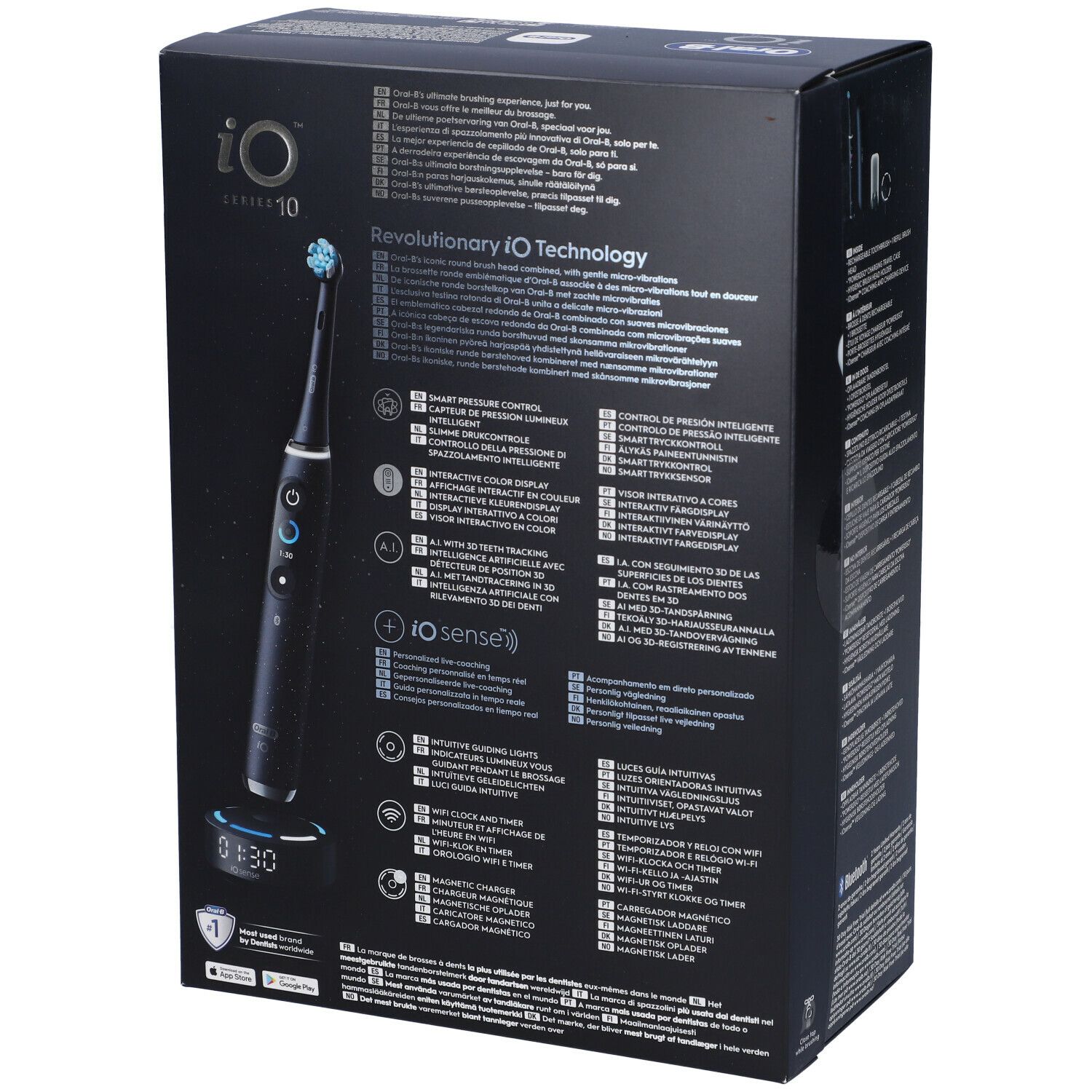 Lato della confezione. Testo e illustrazioni. Oral-B iO Series 10.