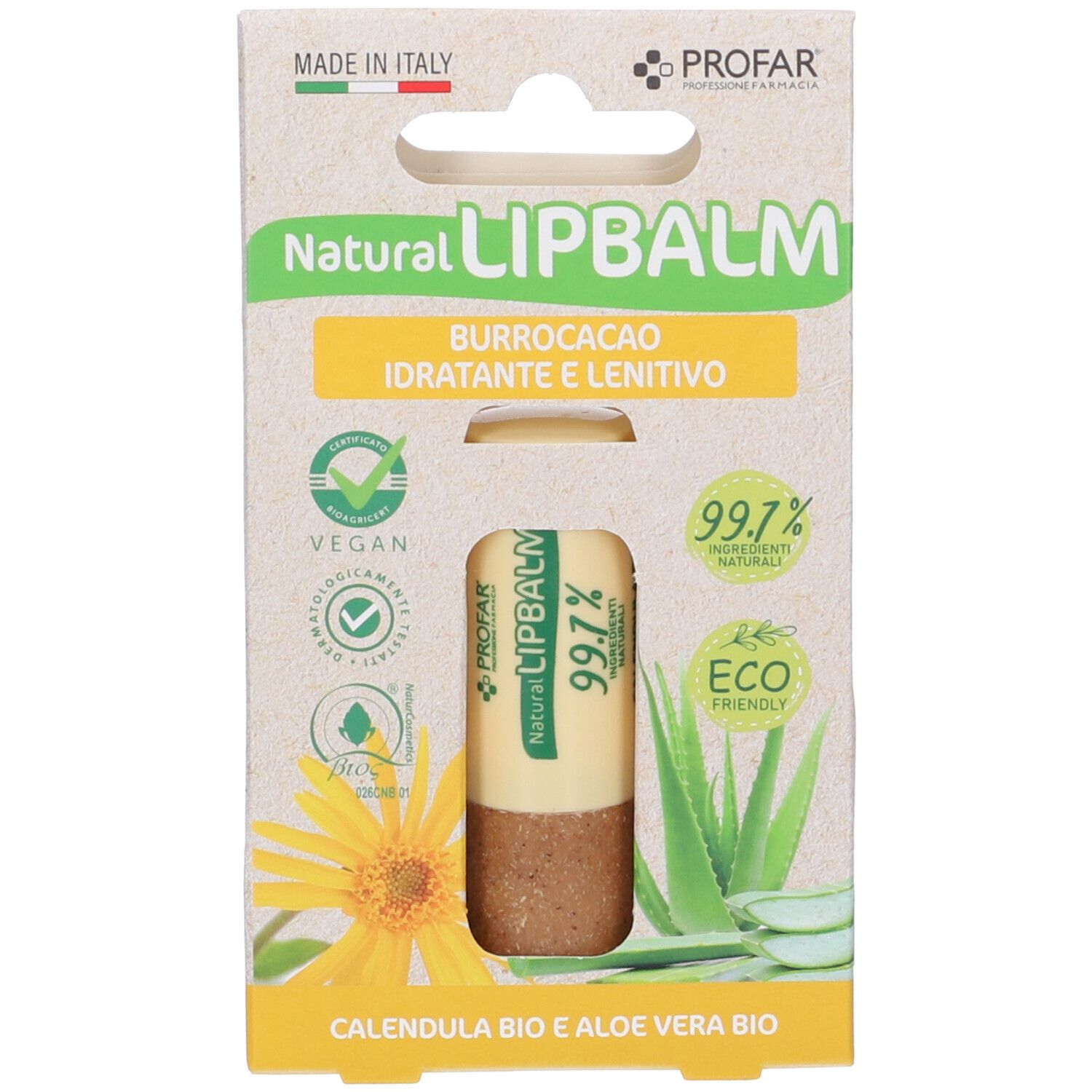 Profar Natural Lipbalm Burrocacao Idratante e Nutriente Calendula Bio e Aloe Vera Bio