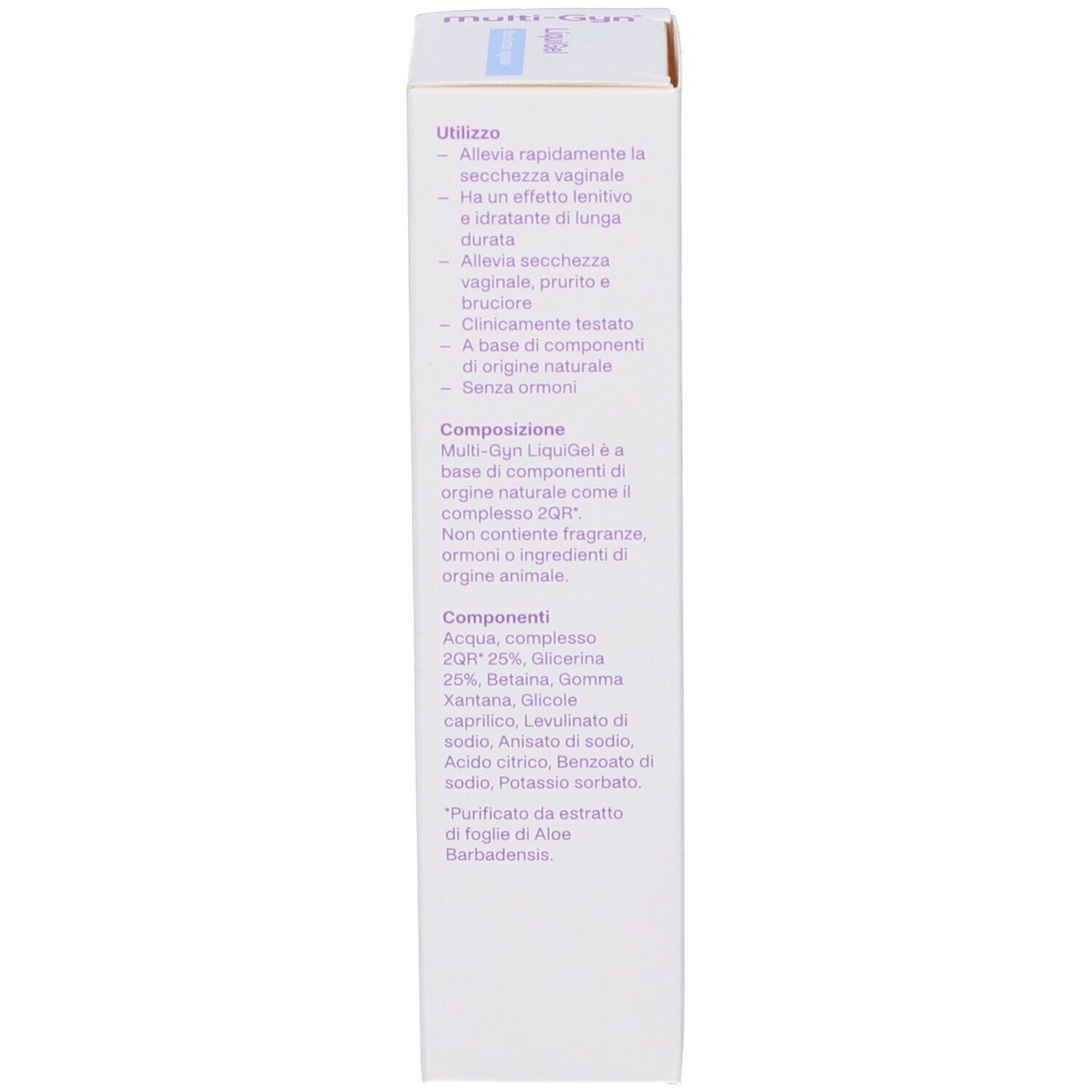 Verpackung mit Text in italienischer Sprache. Listet Inhaltsstoffe und Hersteller auf. Zeigt CE-Kennzeichnung.