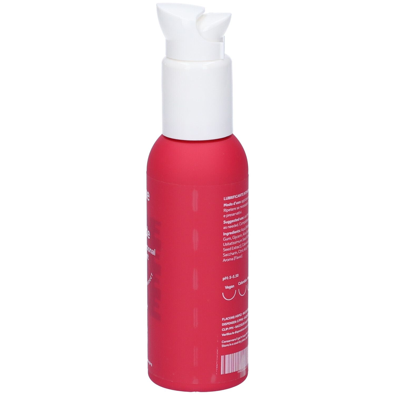 Flacone rosa con dispenser bianco. Scritta: Dafne Doride Natural personal lubricant Vaniglia.