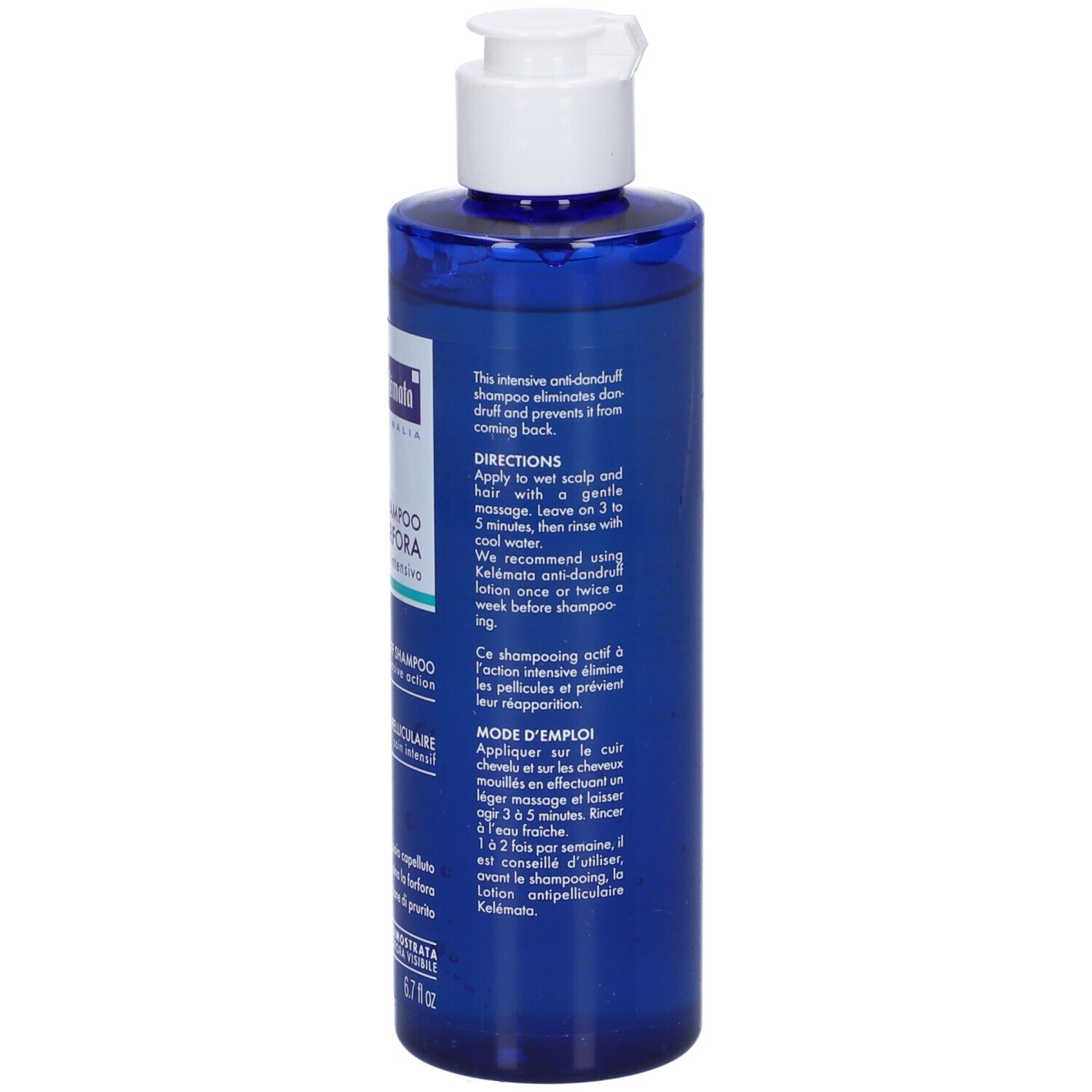 Blaue Flasche mit weißem Pumpspender, 6.7 fl oz.