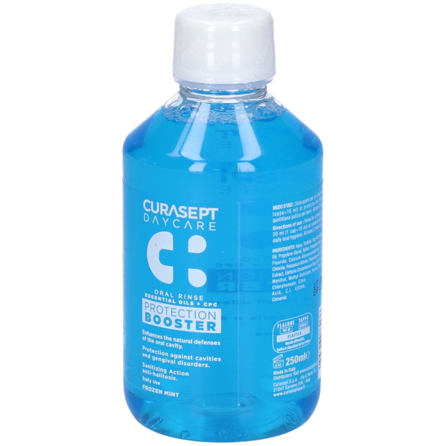 Curasept Daycare Protection Booster Mundspülung, 250ml, blau.