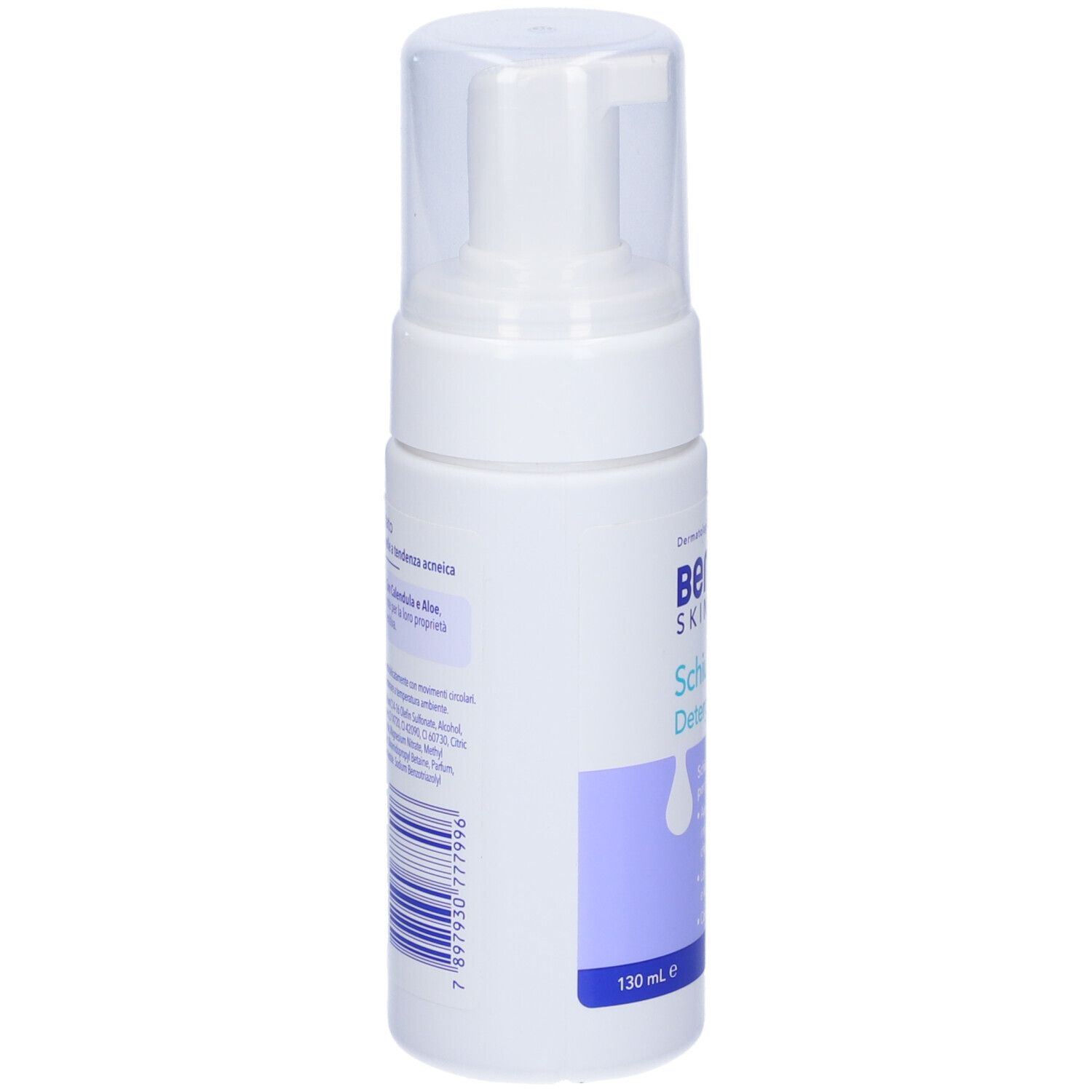 Weiße Schaumspender-Flasche mit klarem Deckel. Enthält 130 ml.