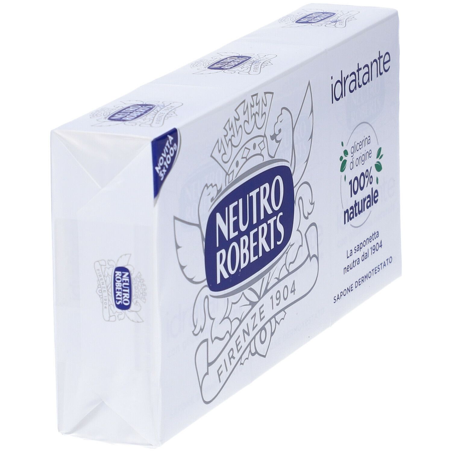 Confezione Neutro Roberts inclinata con 'Idratante'.