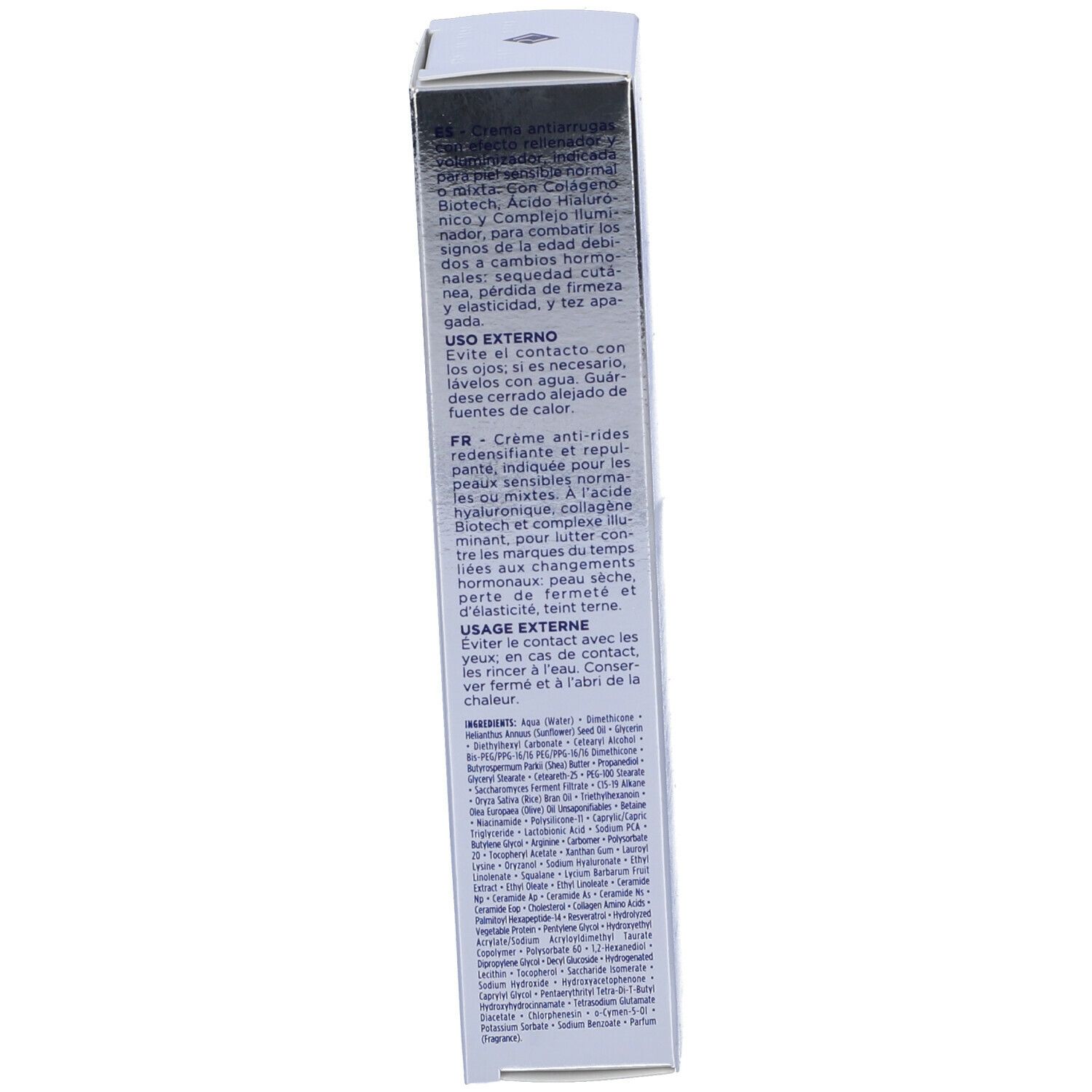 Scatola. Testo: Rilastil, Progression (+), 40 ml. Istruzioni multilingue.