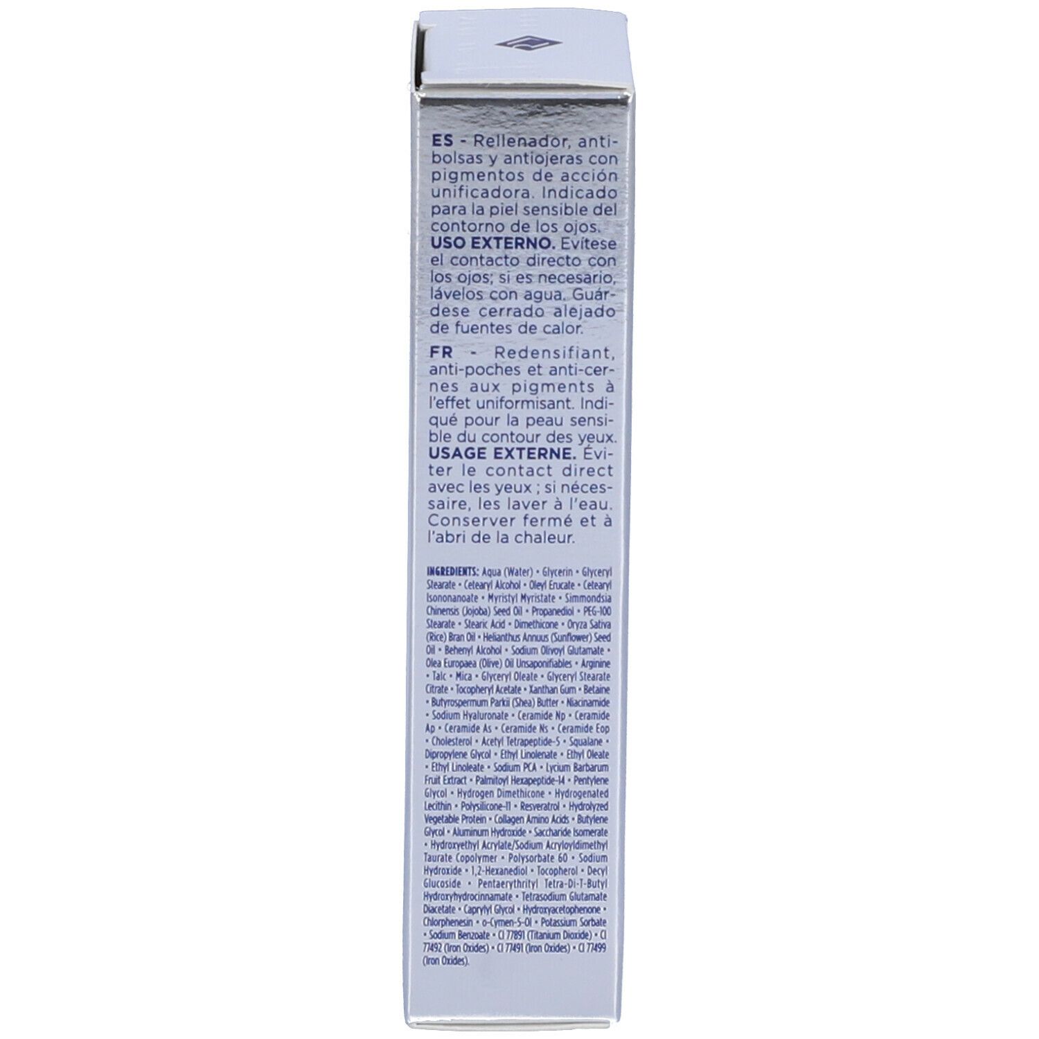Retro della confezione Rilastil Progression. Testo multilingue. 15 ml/0.51 fl. oz.