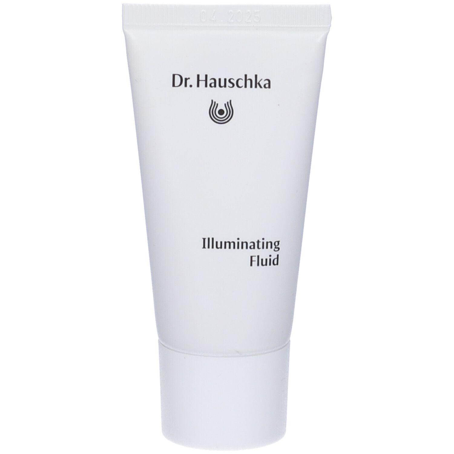 Tubo bianco con logo Dr. Hauschka e scritta 'Illuminating Fluid'.