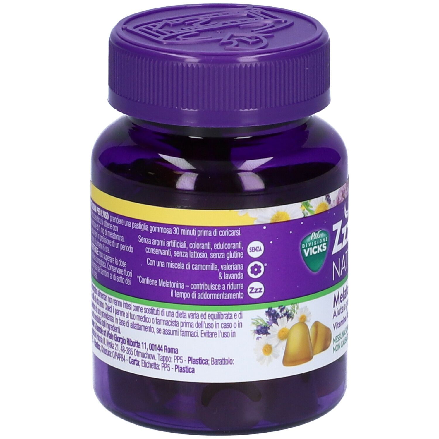Flacone ZzzQuil Natura. Retro. Testo e informazioni.