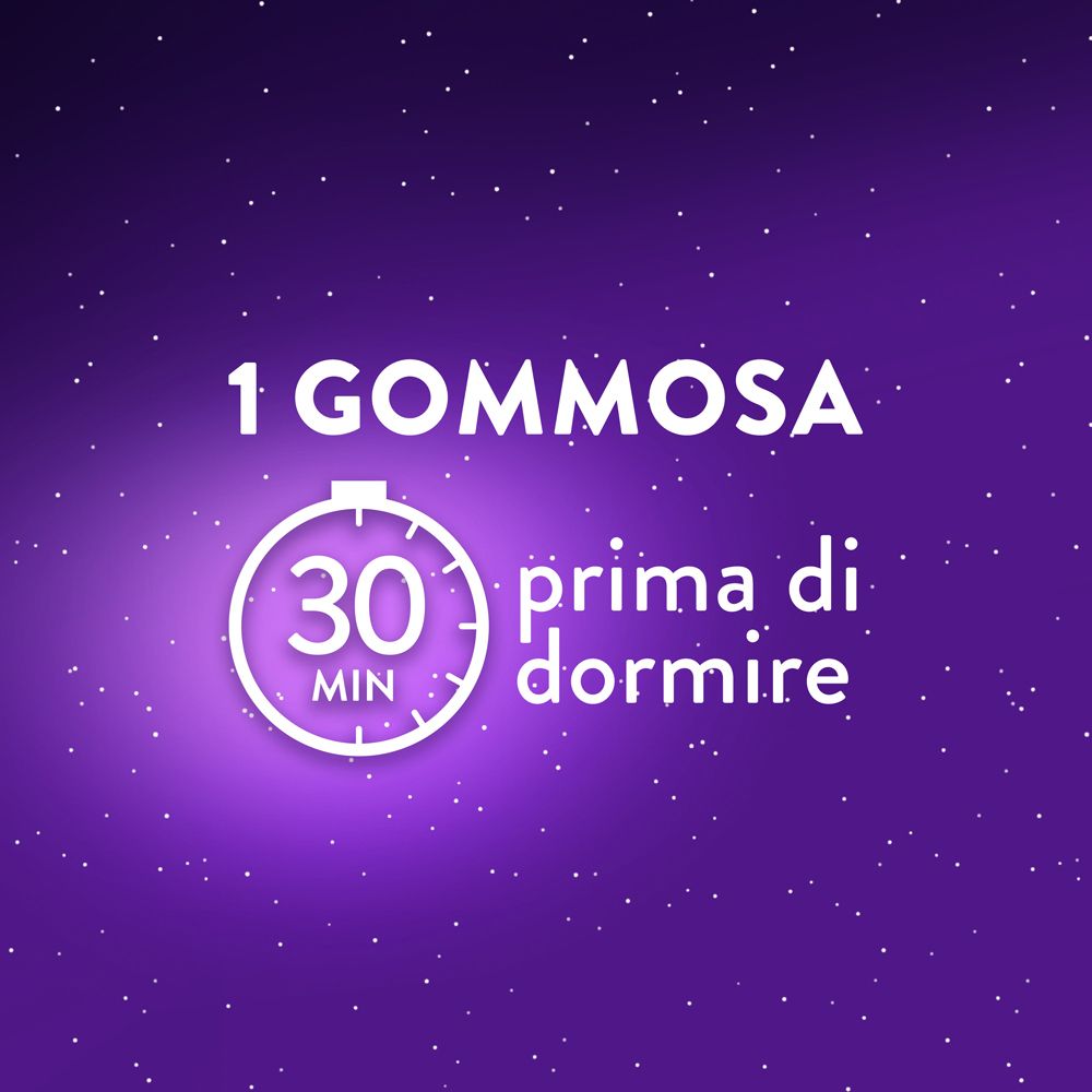 Orologio. Testo: 1 caramella gommosa 30 minuti prima di dormire.