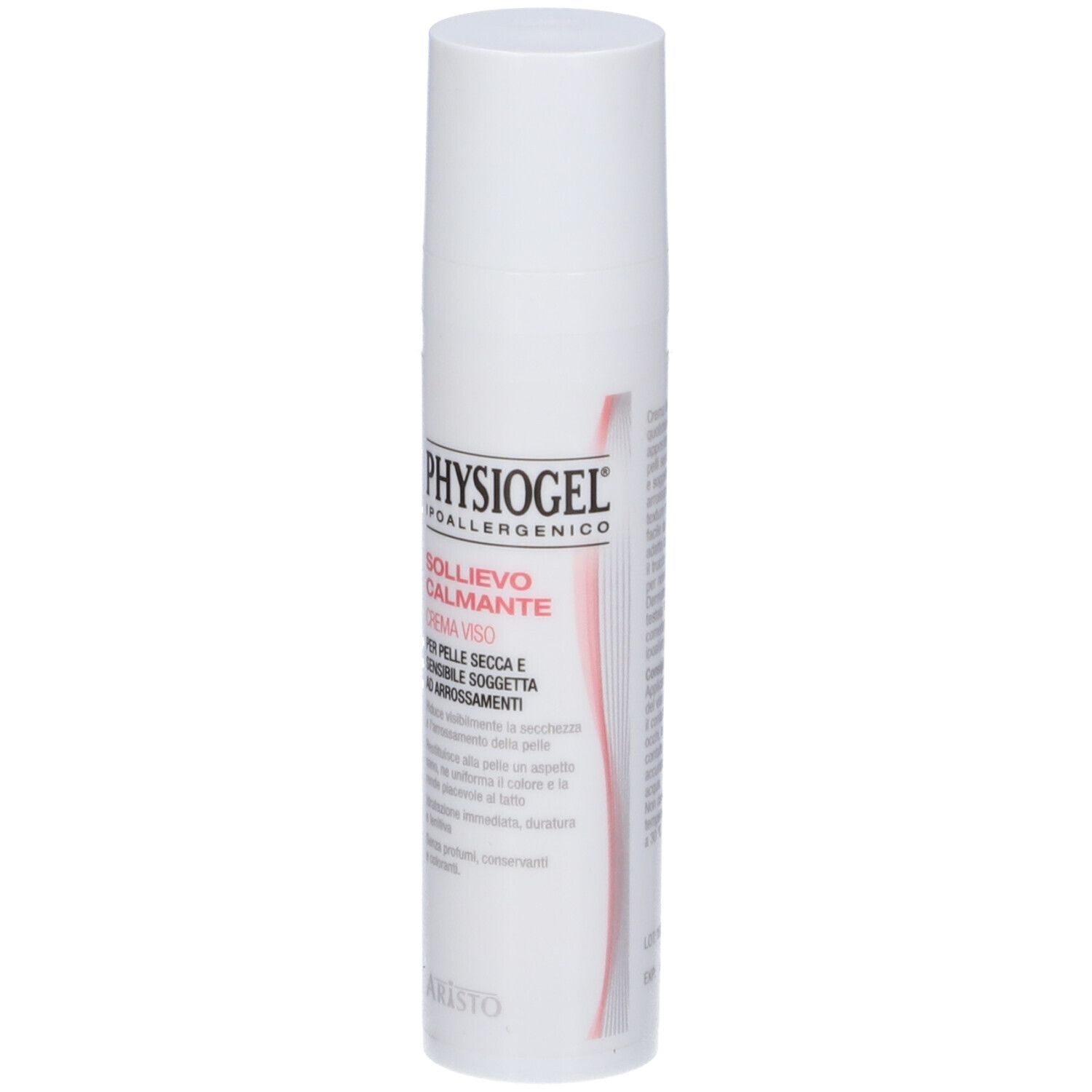 Weiße Tube mit Produktaufdruck. Text: Physiogel, Sollievo Calmante Crema Viso. Für trockene, empfindliche Haut.