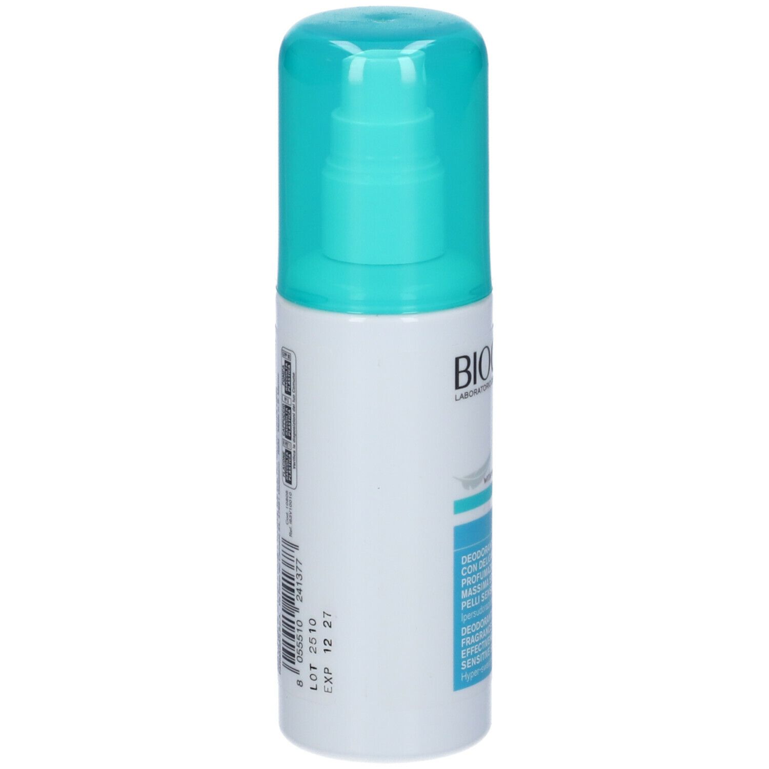 Deo Control Talc 48h Vapo. Retro del flacone bianco con codice a barre e numero di lotto.
