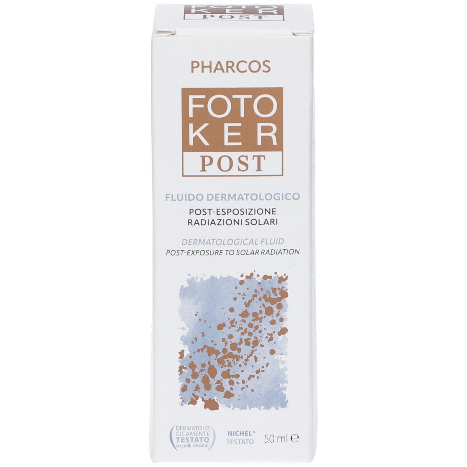 Produktverpackung. Aufschrift: Pharcos, Foto Ker Post. Dermatologisch getestet. 50 ml.