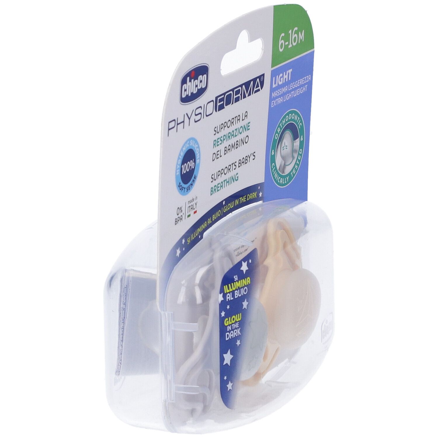 Chicco Schnuller Light Lumi Silikon 6-16m 2 Stück Chicco