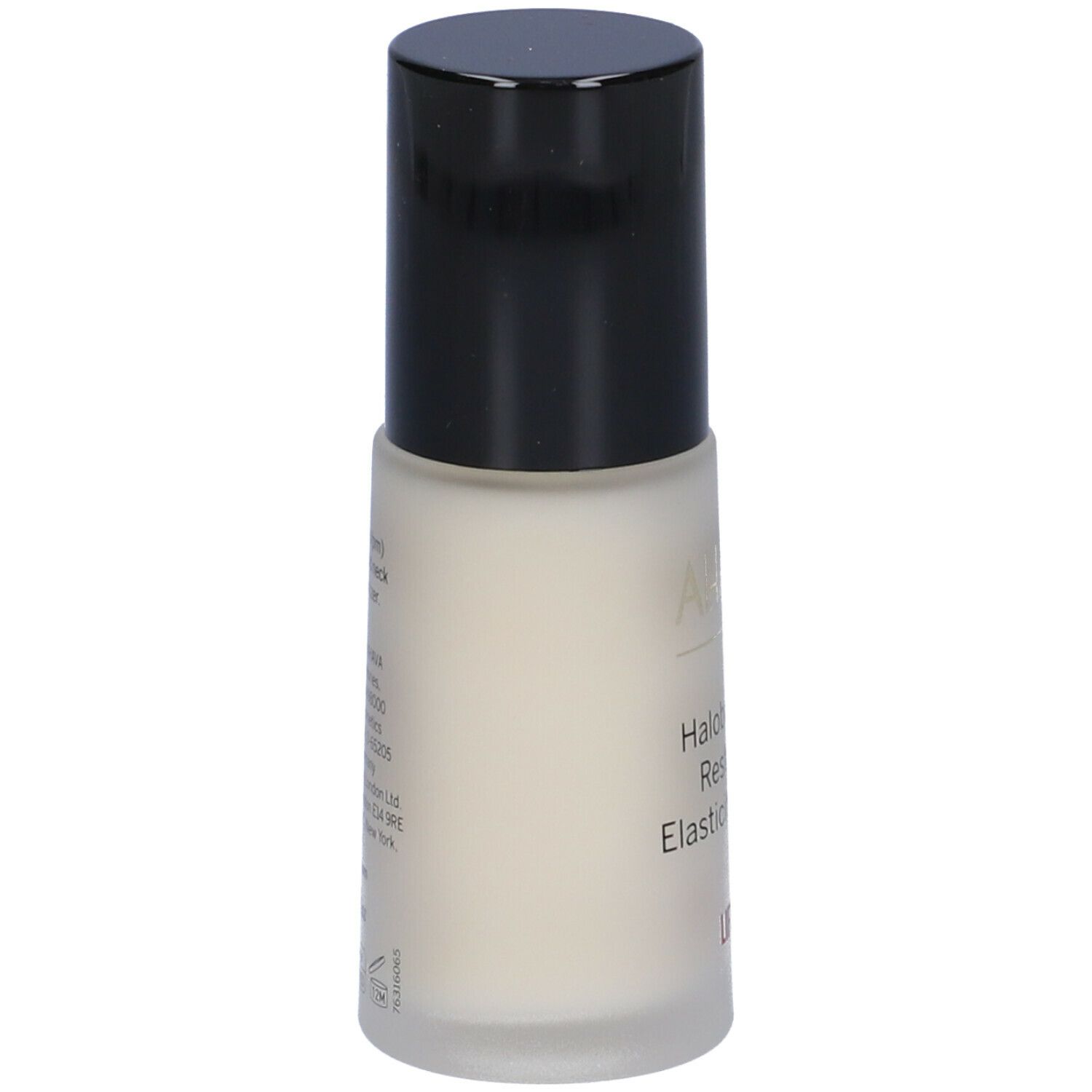 Flacone di siero AHAVA con tappo nero. Retro con testo. Scritta: Apply daily (am/pm) on clean face and neck before moisturizer.