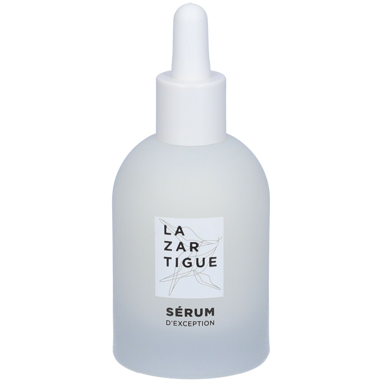 Flacone di siero bianco con contagocce. Etichetta con logo e scritta SÉRUM D'EXCEPTION.