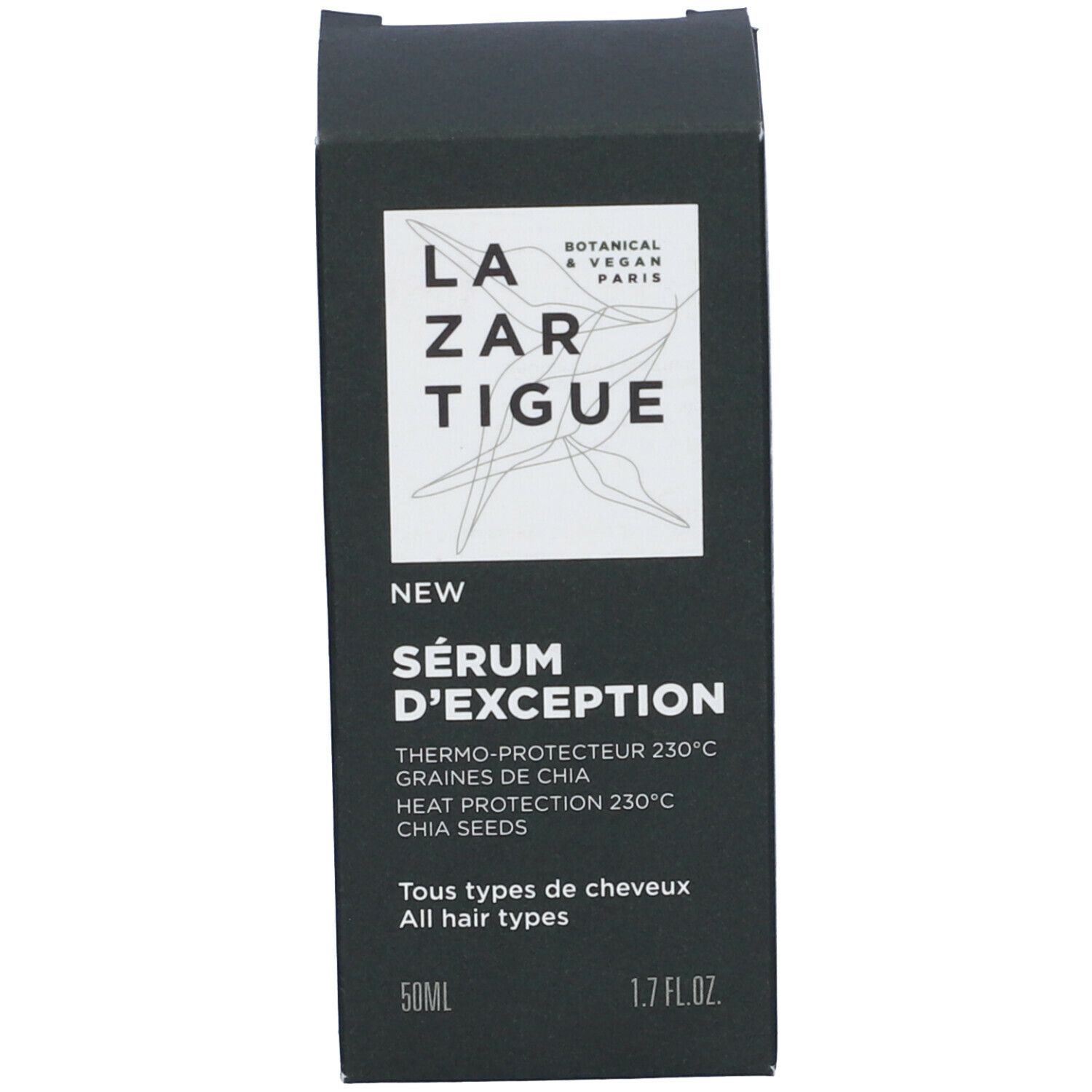 Confezione nera con testo: SÉRUM D'EXCEPTION, THERMO-PROTECTEUR, 50ml.