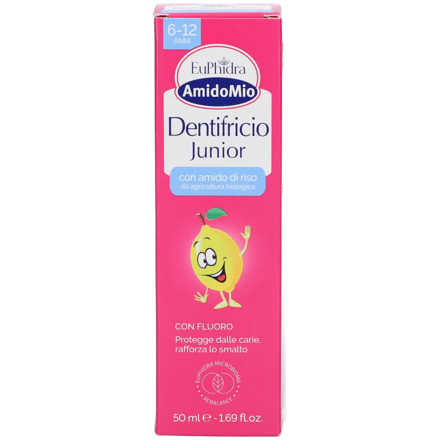 Euphidra AmidoMio Dentifricio Junior Zahnpasta für Kinder (6-12 Jahre) mit Reisstärke und Fluorid, 50 ml.