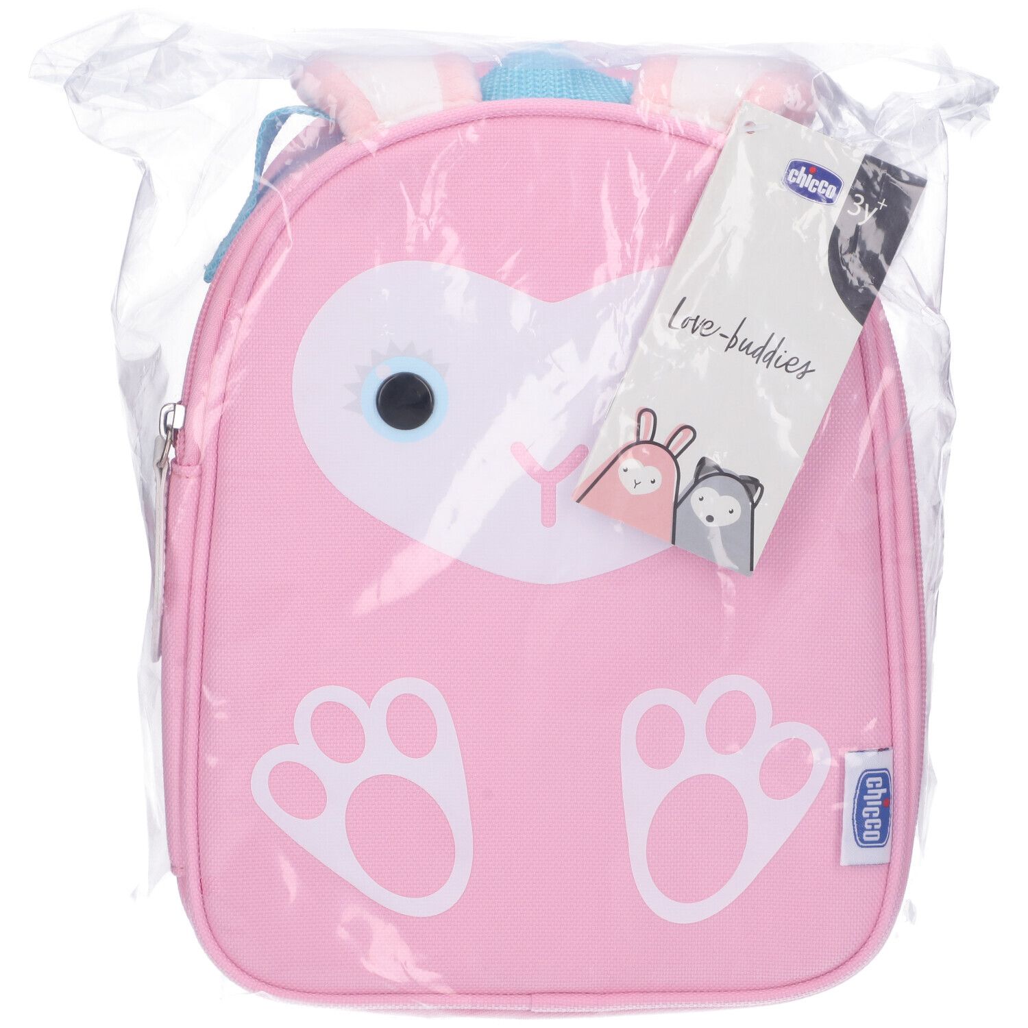 Borsa termica rosa con motivo coniglio, confezionata. Con manico, cerniera ed etichetta. Etichetta con logo e illustrazioni.