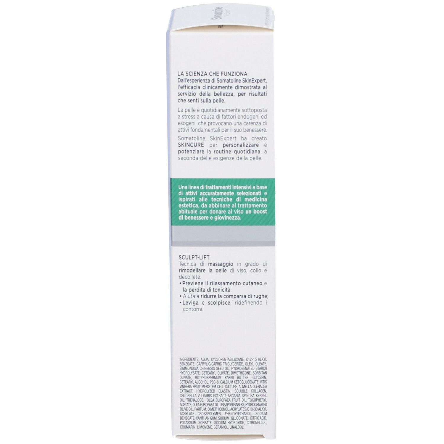 Retro della confezione. Testo sulle caratteristiche e ingredienti del prodotto. Sfondo bianco.