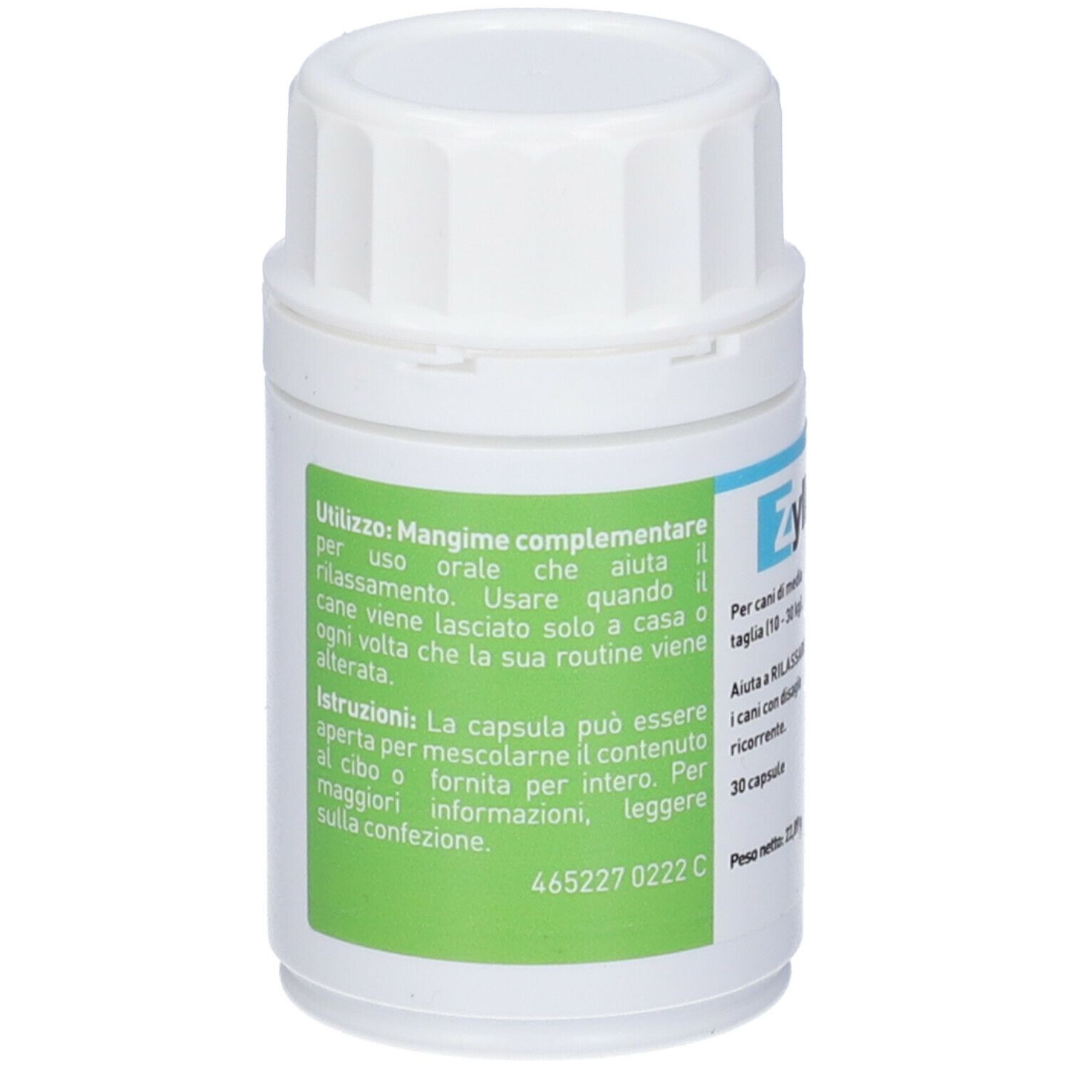 Zylkene Plus Kapseldose für Hunde, 30 Kapseln, Rückseite.